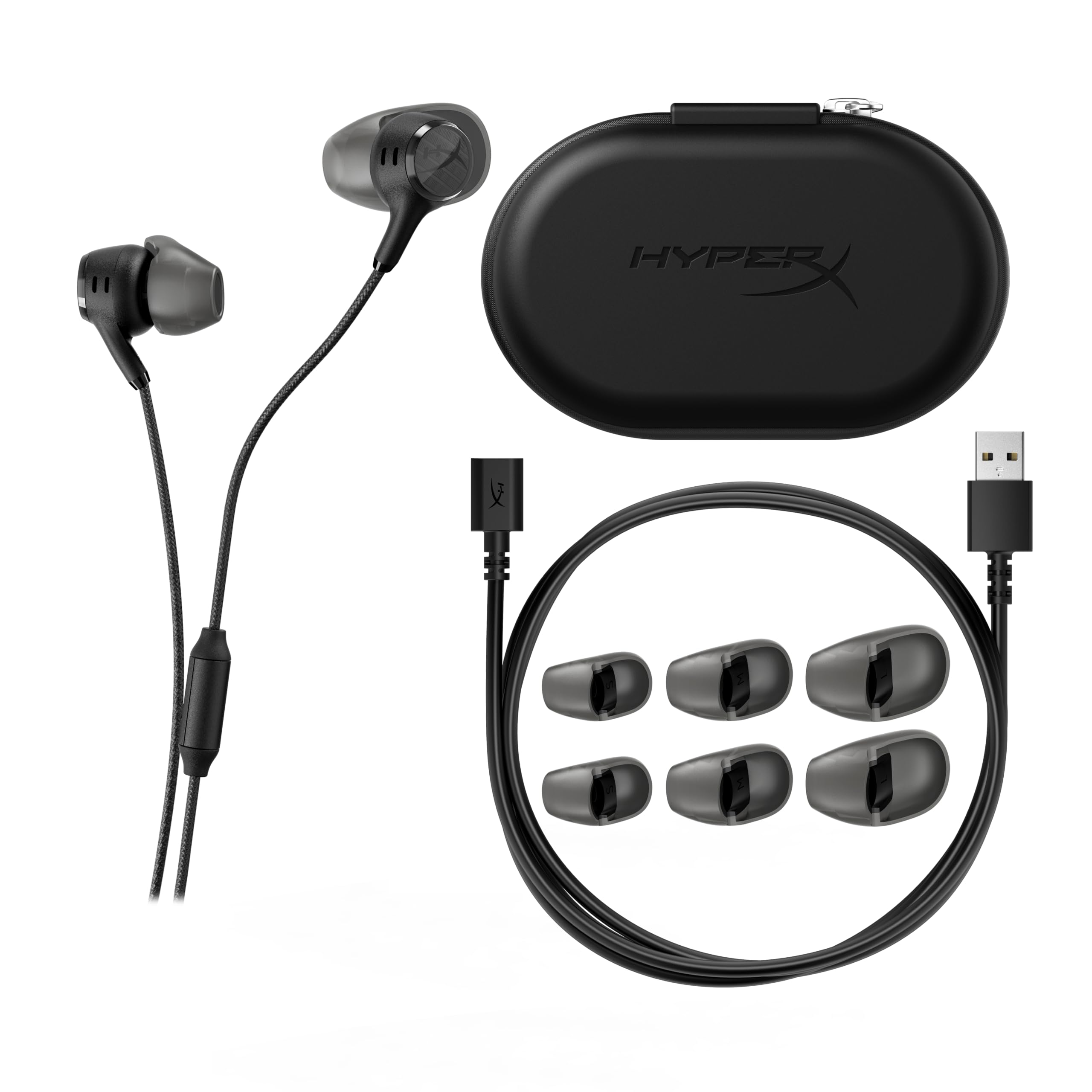 HyperX Cloud Earbuds III S Écouteurs avec câble USB multiplateforme, Son Surround, Coussinets 4 Tailles, Microphone avec Annulation de Bruit, Couleur Noire