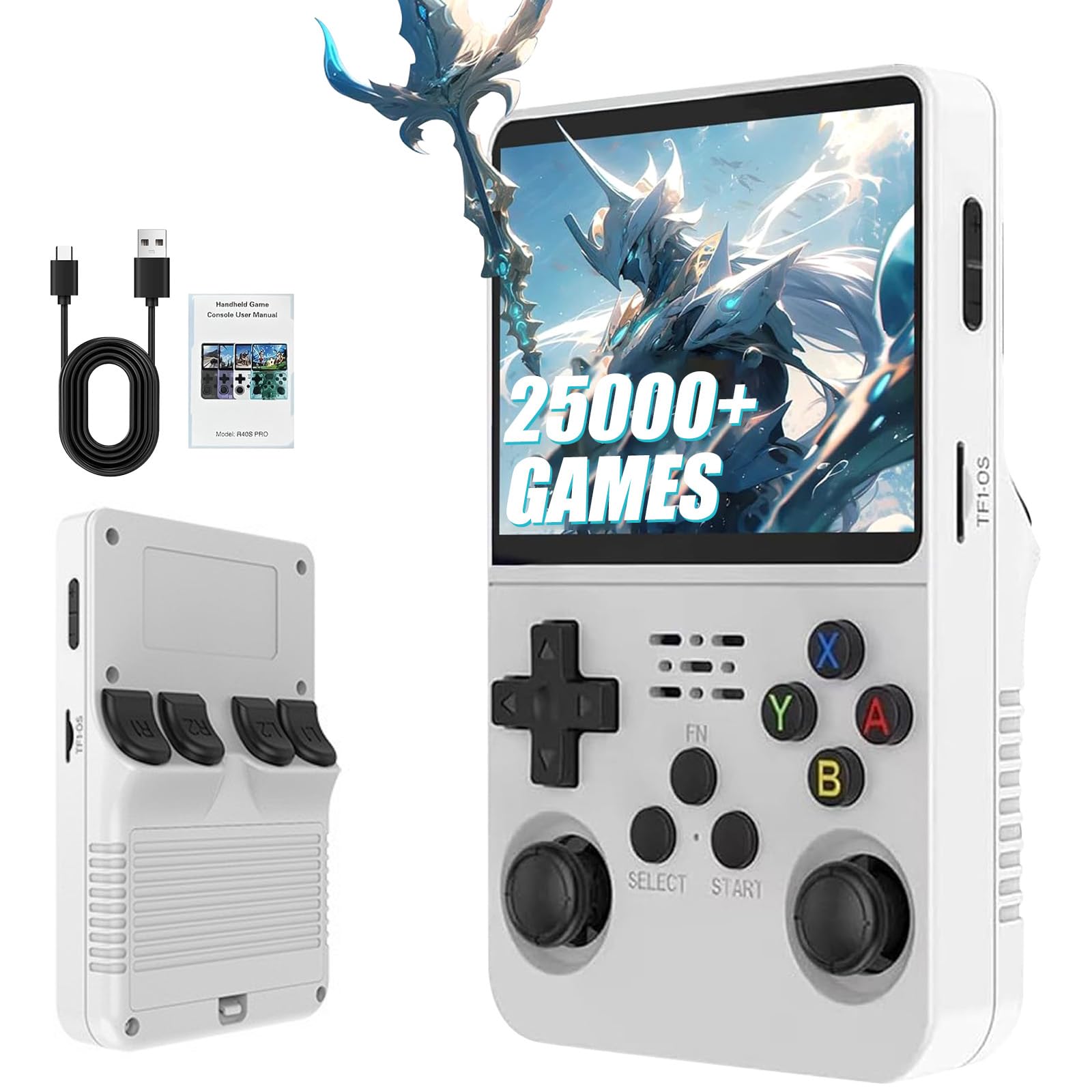 R36S Retro Handheld Games Console, 25,000+ Classic Games Portable Pocket Video Player with 3.5 Inch HD Screen, Open Source Linux System Screen for Teens and Adults (White) — image 1