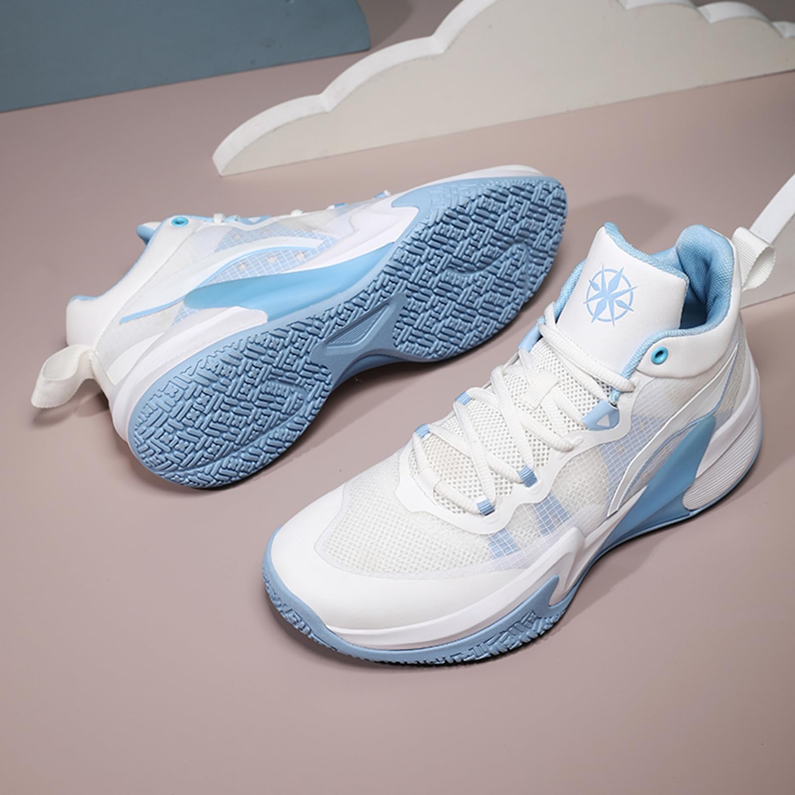 Zapatillas de Baloncesto Hombre Altas Protección Tobillo | Zapatillas de Baloncesto Hombre Altas Blanco Azul Protección Tobillo TPU Amortiguación