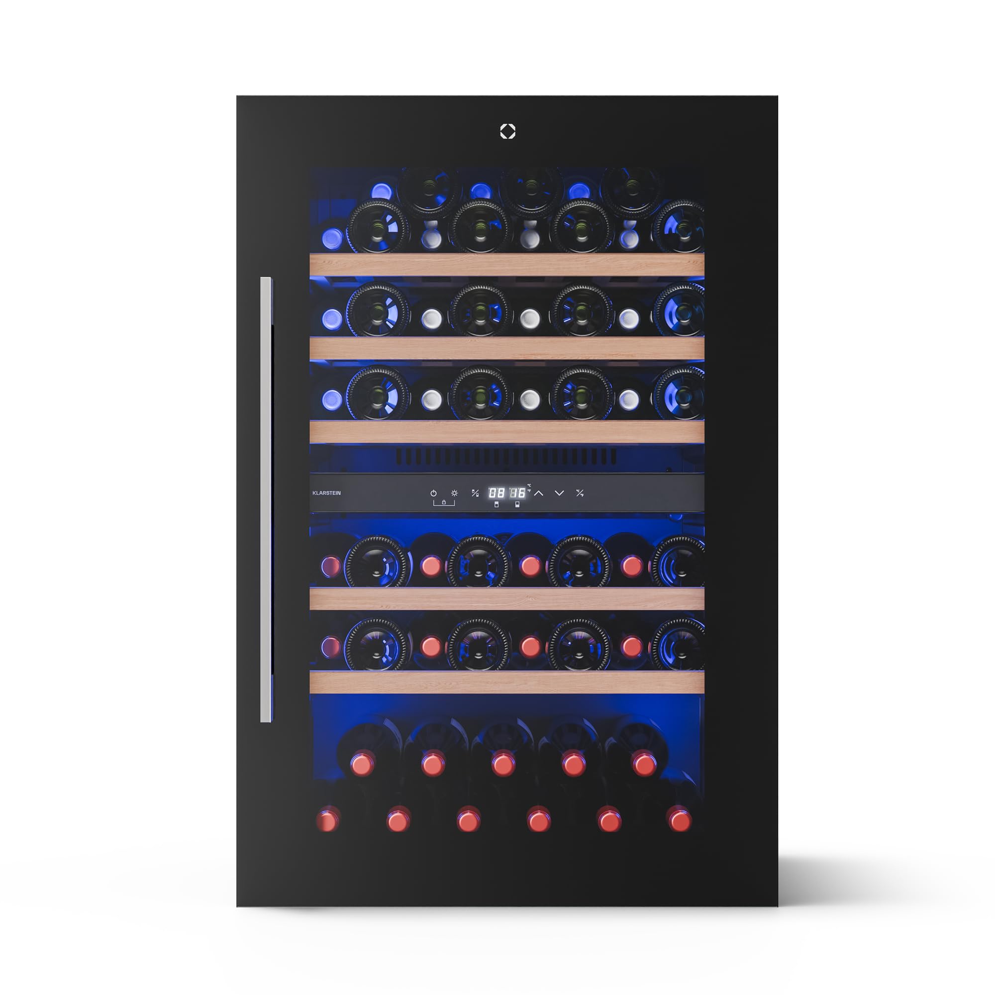 Klarstein Illuminosa Weinkühlschrank Einbau - 57 Flaschen, 2 Zonen, 5-22°C, Touch, LED, UV-Schutz, Buchenholzregale