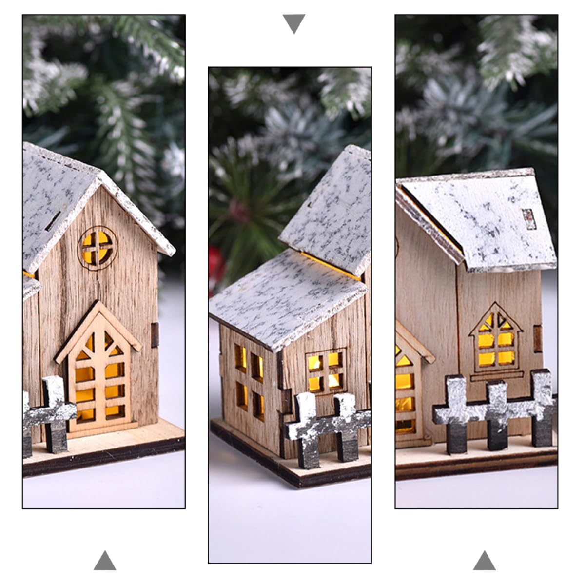 KOMBIUDA 3pezzi Case Natalizie in Legno Luminose Con Base Stabile Decorazioni Da Tavolo Per Festa Di Natale Atmosfera Festiva