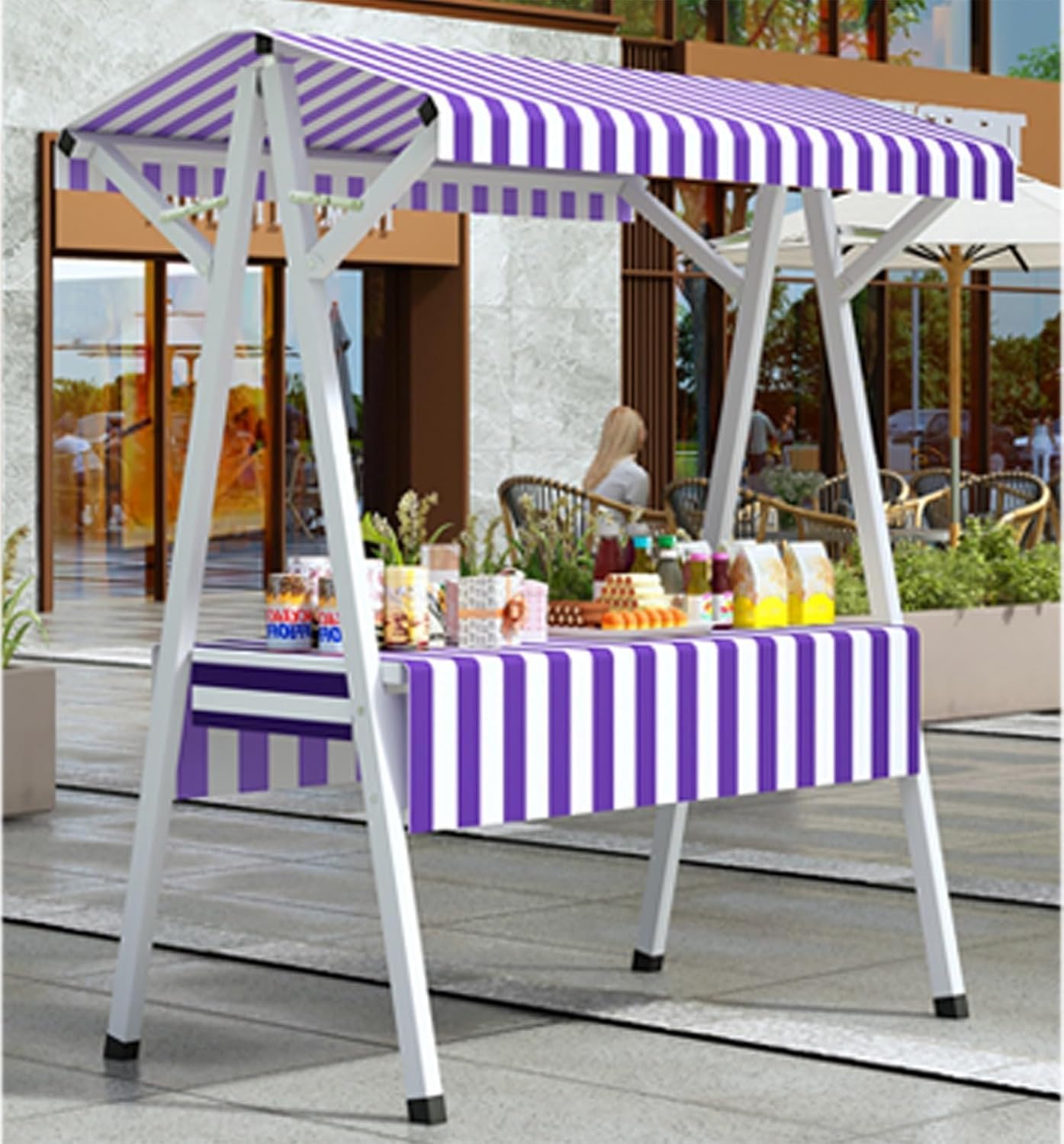 Portable Folding Canopy Display Table - 74.8" Steel Stall Stand for Figurines, Groceries, Toys, Crafts & Retail Kiosk - Ideal for Market Vendors (Purple)