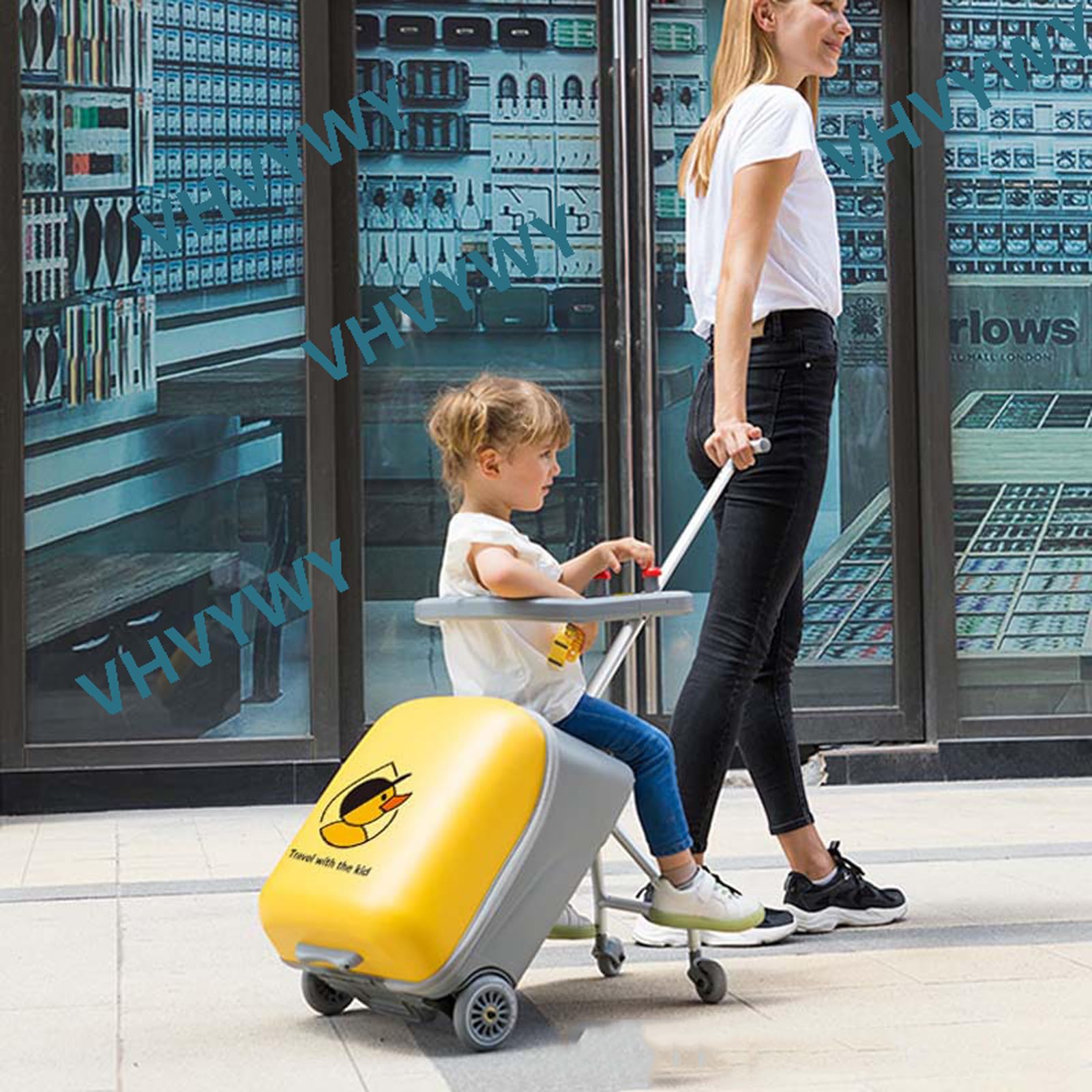 Valigia da viaggio per bambini, 50,8 cm, pieghevole e rimovibile, espandibile, con seggiolino per bambini, passeggino leggero 2 in 1 e set valigia con guardrail, Giallo, Tempo libero Viaggi