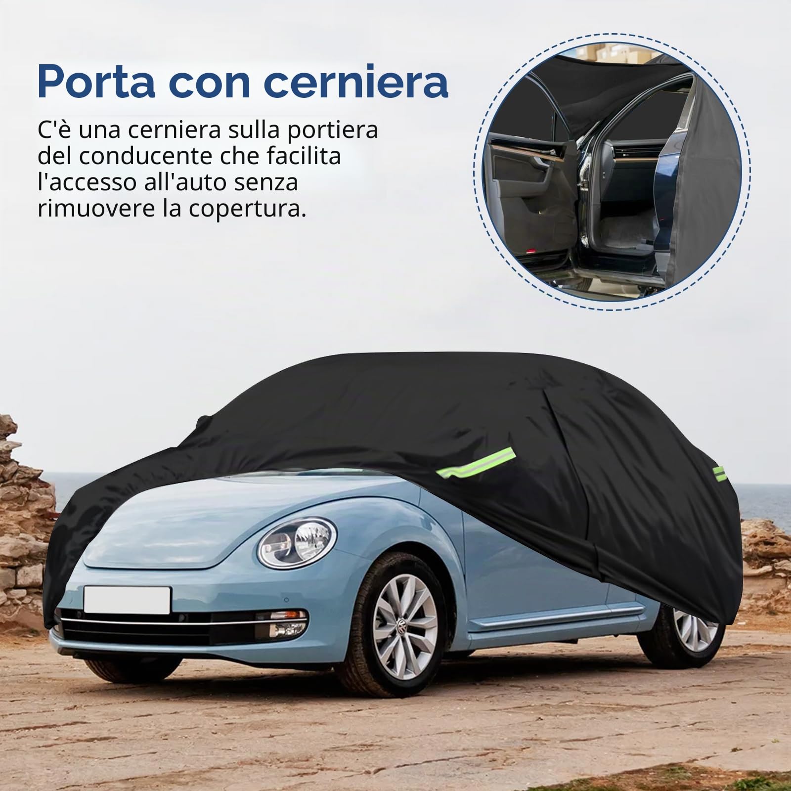 Telo Copriauto da Esterno compatibile con Beetle 1960-2023 | Copertura a 5 Starti per Impermeabile Anti UV Anti Vento Antipolvere con Cerniera e Cinturino Antivento