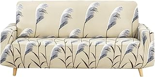 WONGS BEDDING Housse de canapé Extensible Protecteur de canapé imprimé Reed 3 Places Polyester Doux avec Fond élastique 1 pièce (Roseau, 3 Places 175cm-220cm)