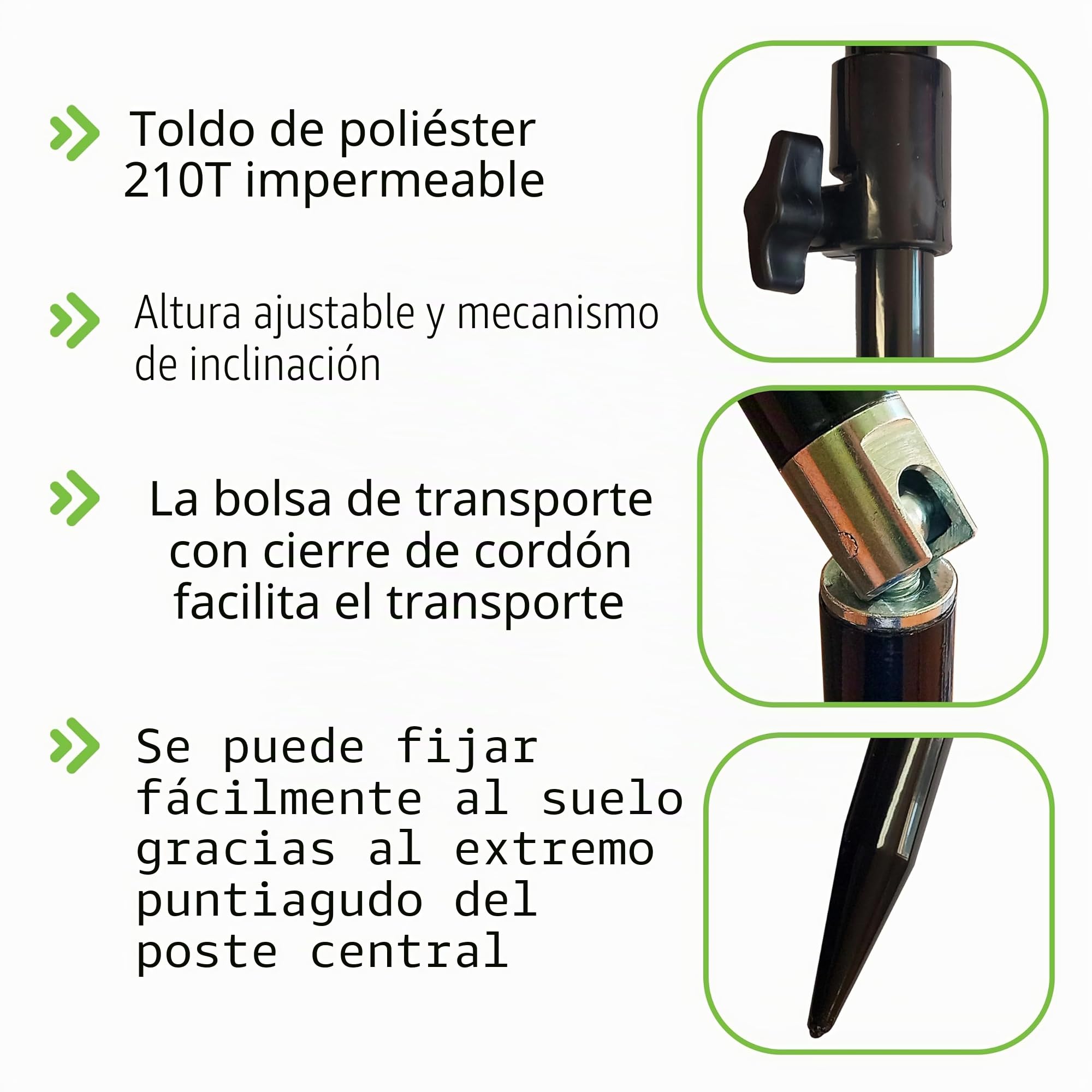 Fladen Paraguas de pesca Redondo reclinable Impermeable Verde Oscuro 2,2 m Altura Ajustable [25-124]