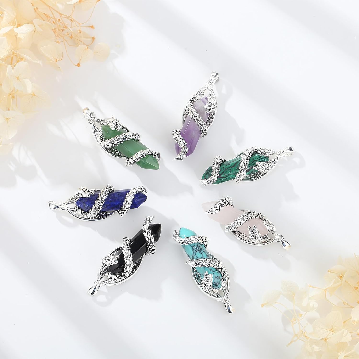 Vito Dragon Necklace for Women Men, Hexagonal Prism Obsidian/Rose Quartz/Lapis Lazuli/Amethyst/Turquoise Healing Crystal Energy Amulet Protection Jewelry Gift, 20"+2" - Image 8