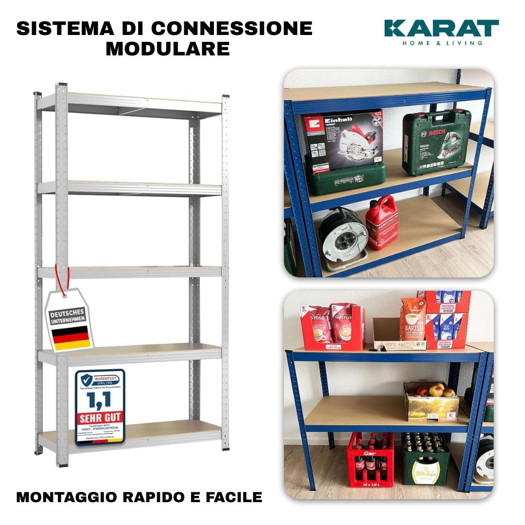 OfficeMarshal L Confezione doppia di scaffali per carichi pesanti zincati, 200 x 100 x 50 cm, scaffalatura, scaffalatura, scaffale, sistema a incastro montato senza attrezzi (Lakota)