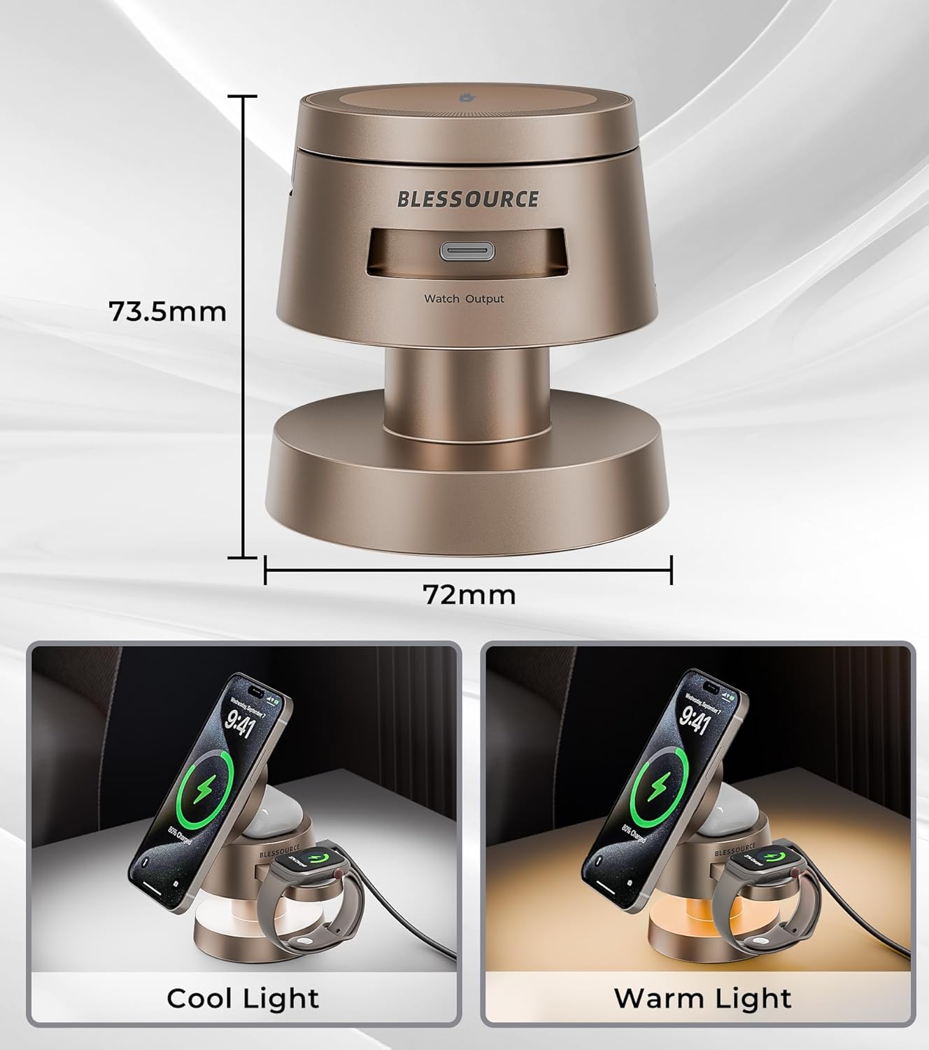 4 in 1 Wireless Charging Station,Qi2 Certified 15W Magnetic Wireless Charger Station with Night Light for iPhone17/16/15/14, Apple Watch,AirPods (with 20W Adapter) - Image 6