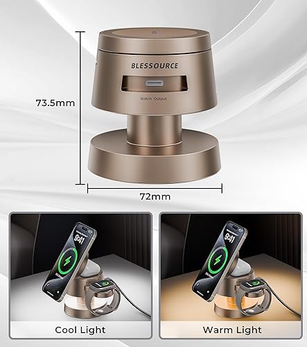 Miniatura 6 de Estación de carga inalámbrica 4 en 1, estación de carga inalámbrica magnética de 15 W con certificación Qi2 con luz nocturna para iPhone 17161514,