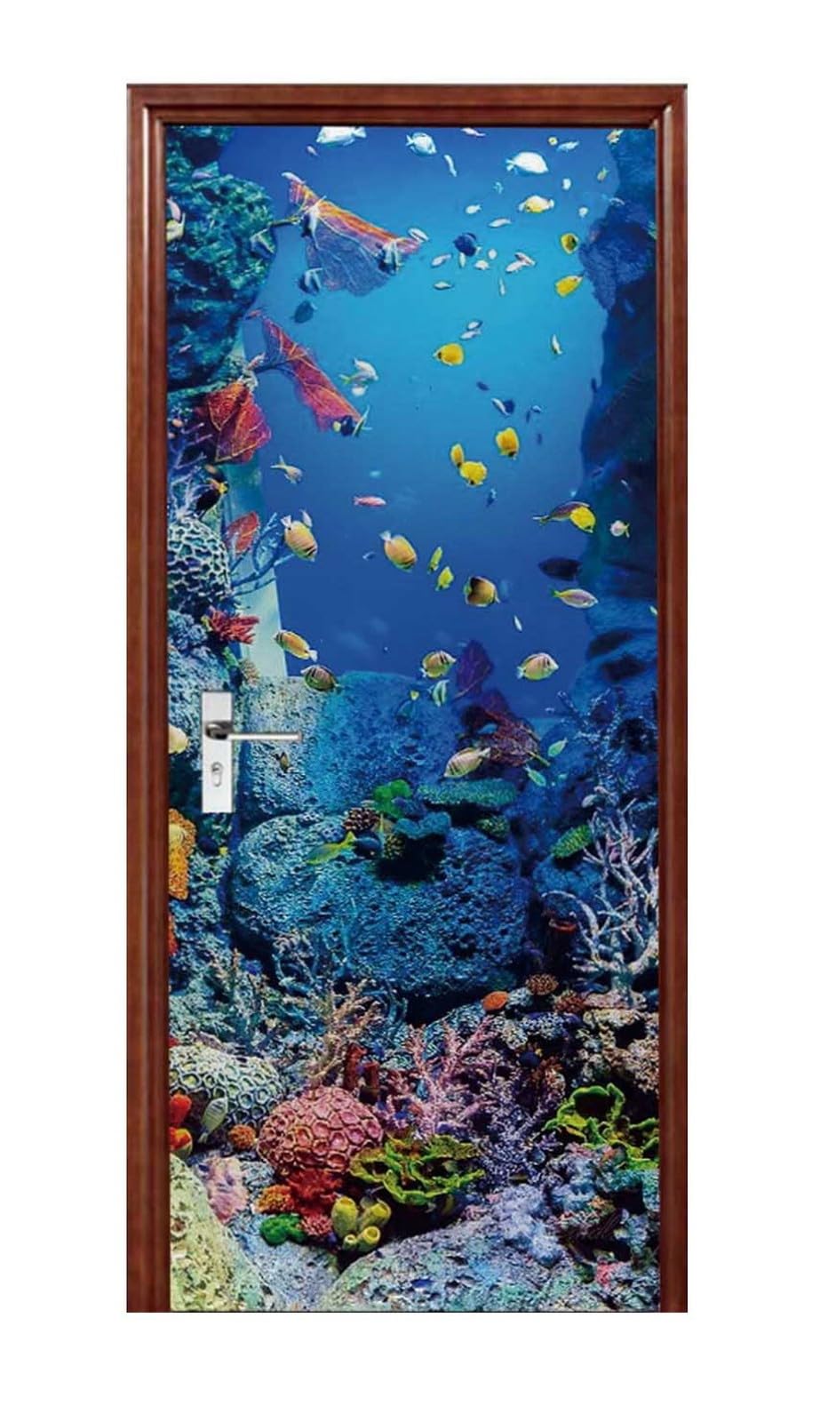 A.Monamour Adesivo Porta Autoadesiva 3D Barriera Corallina Di Pesci Sottomarini Sotto Il Tema Nautico Del Mare Vinile PVC Adesivi per Porte Interne Pellicola Adesiva Poster Murale Parete 85x200cm