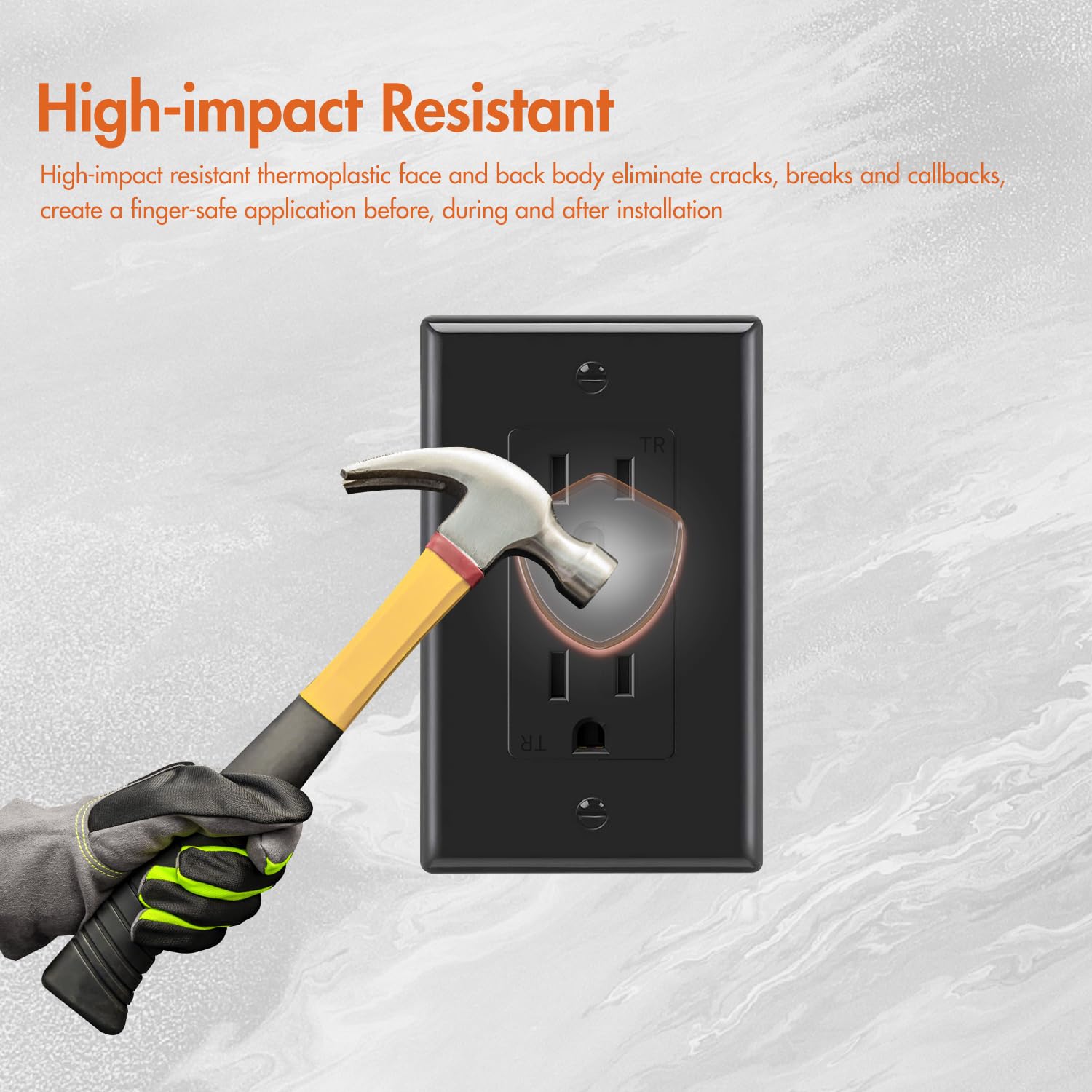 Micmi Decorator Receptacle Outlet, Standard Decorative Wall Outlet, 15 Amp, 125 Volt, Non-Tamper Resistant, Grounding UL Listed Black (15A Outlet with wallplates 10pack)