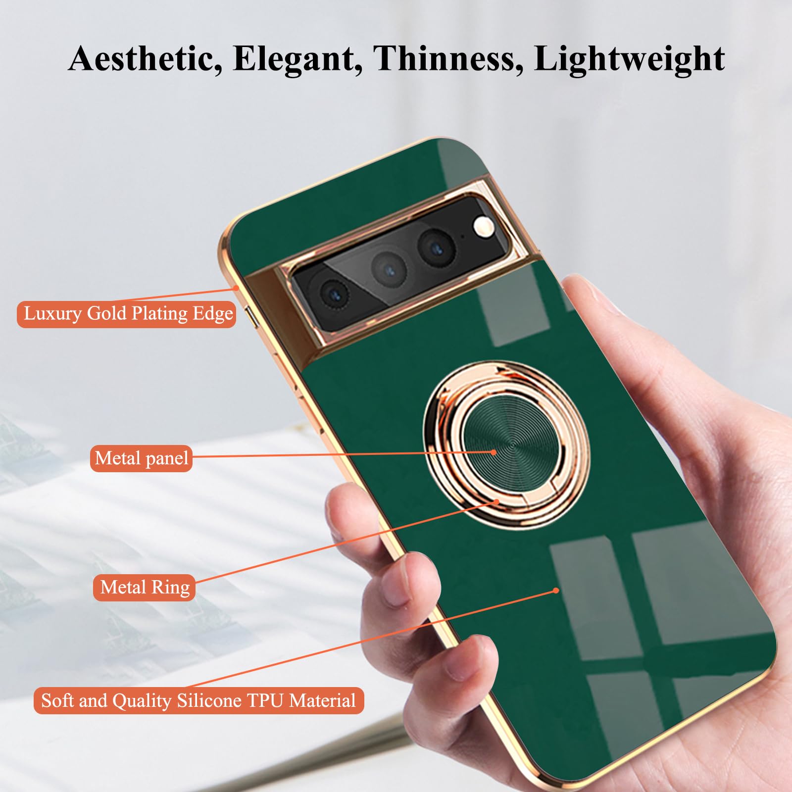 Coque Silicone Google Pixel 8 Pro Avec Anneau Support Magnétique 360° - TPU Souple, Mince, Antichoc - 6 Couleurs - 9