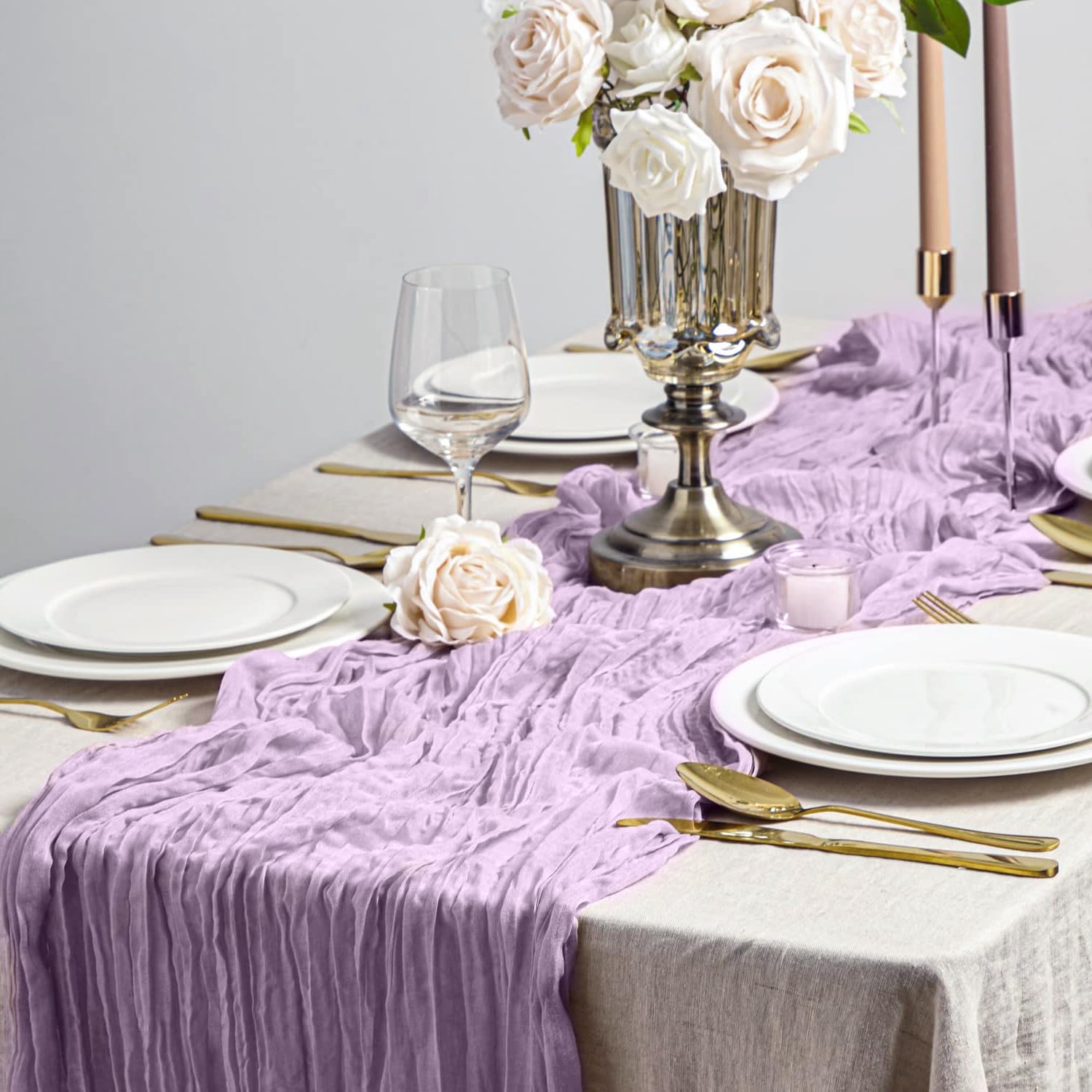 Purple Cheesecloth Table Runner - 35x118 Inch Boho Gauze Decor For Weddings & Parties
