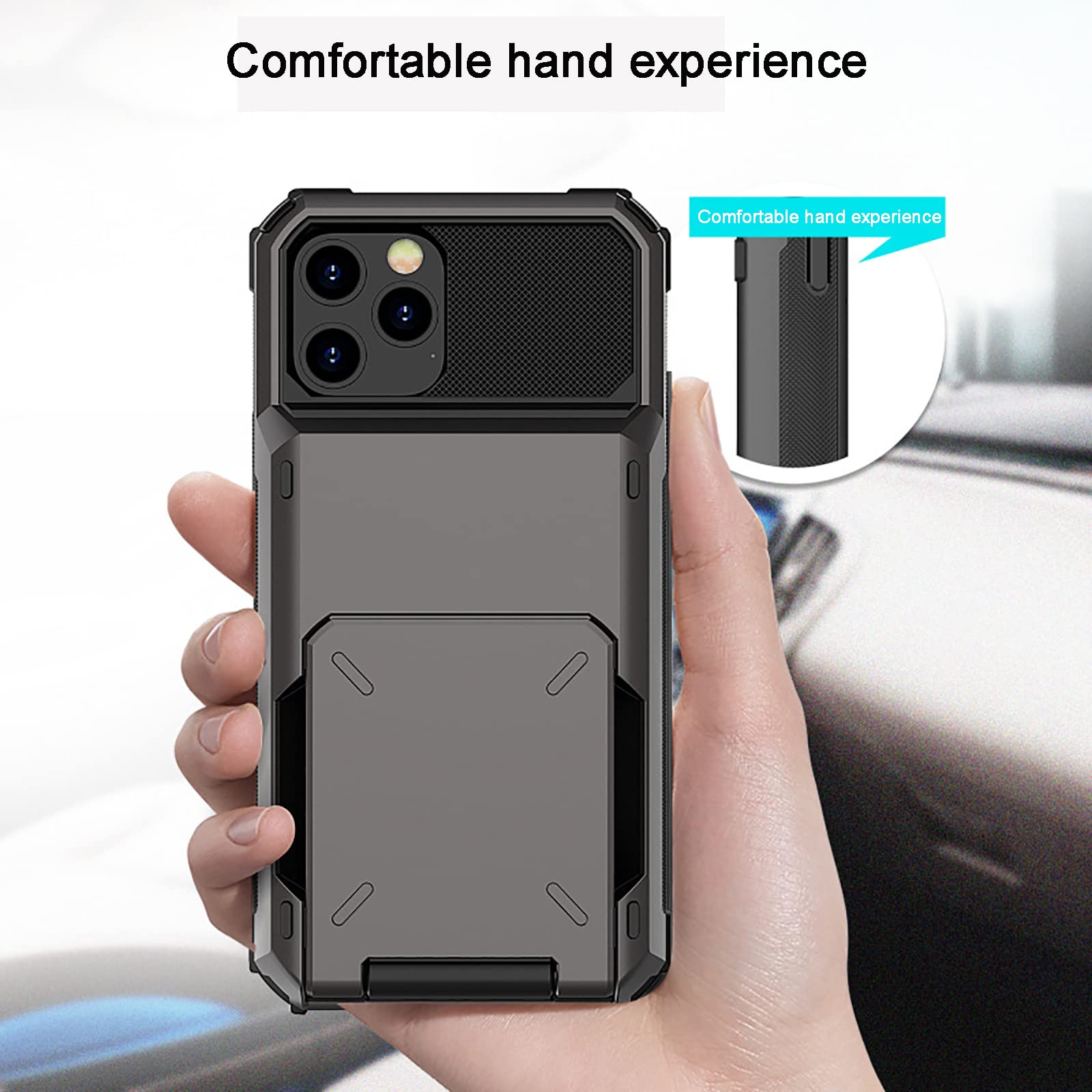 Custodia per IP 13/12 PRO Max Slot per Porta carte Integrato sul Retro Custodia resistente in Materiali TPU e Policarbonato Morbida Custodia per Telefono in TPU,Black,Ip XS Max