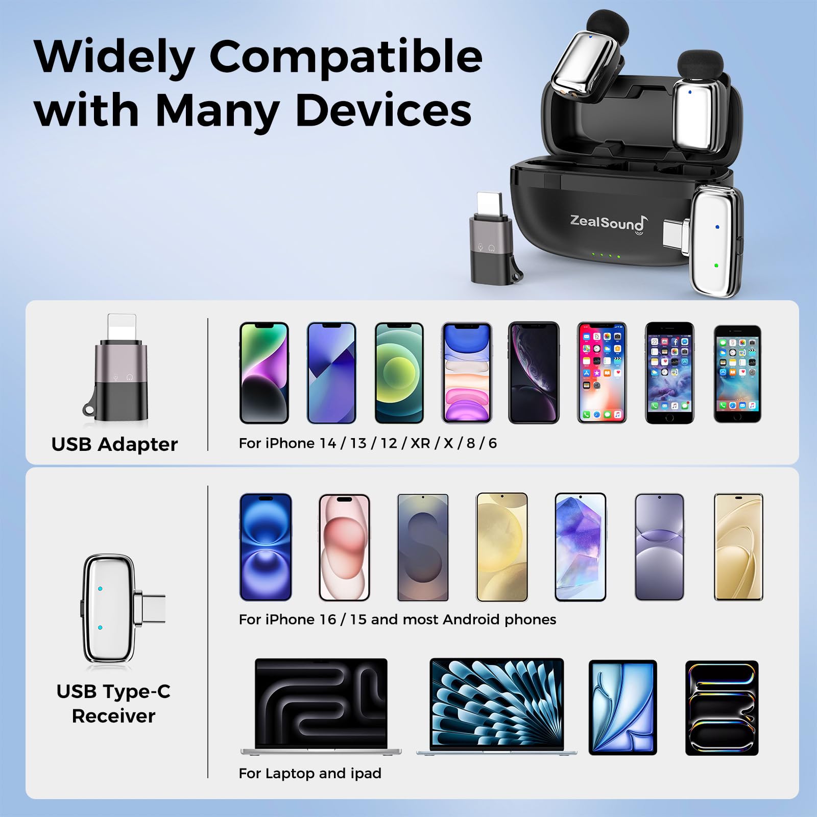 zealsound M6 Mini Wireless Lavalier Microphone for iPhone Android 5g Lightweight Noise Cancelling Lapel Mic - Image 3