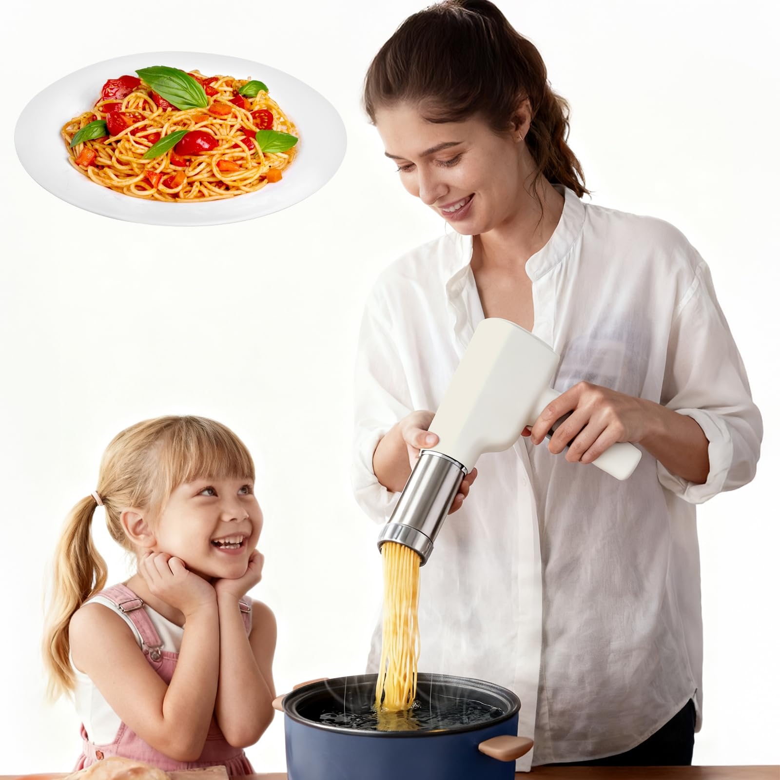 Machine à Pâtes électrique Portable, Laminoir a Pate Italienne 40W, Presse à Pâtes et à Glace sans Fil avec 5 Moules pour les Sorties en Famille, les Voyages et les Pique-Niques
