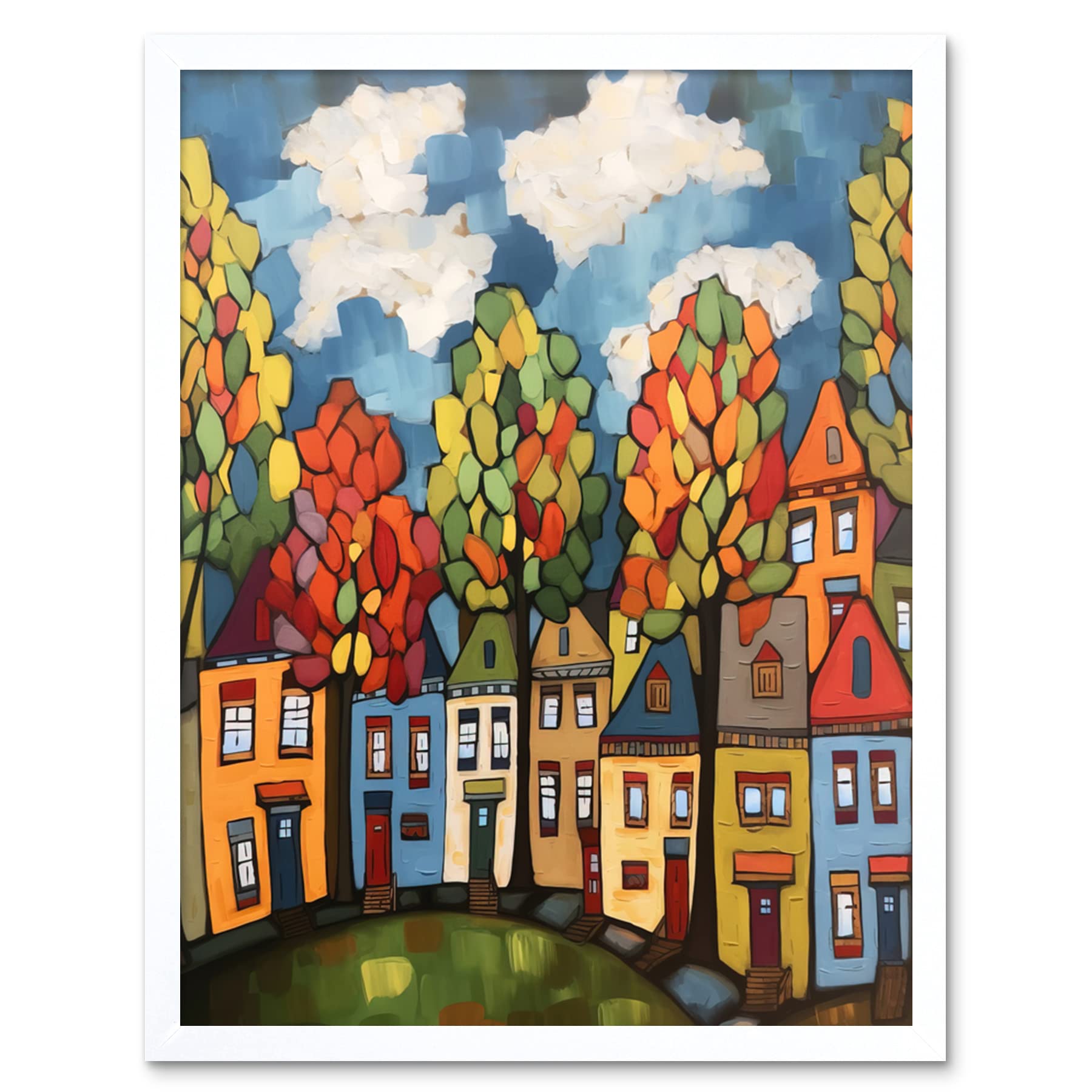 Colourful Trees Blooming in Spring Folk Art Watercolour Painting Extra Large XL Wall Art Poster Print