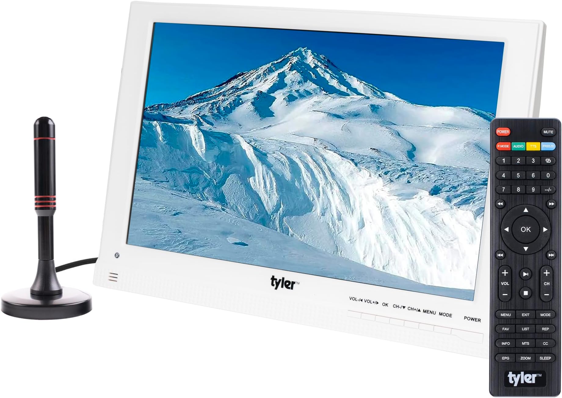 Tyler 13.3โ Portable TV LCD Monitor 1080P Rechargeable Lithium Battery Operated, 3 Antenna, HDMI, SD, USB, RCA, FM Radio, Digital Tuner, AV Inputs, AC/DC, TV Stand & Remote Control For Kids Car Travel