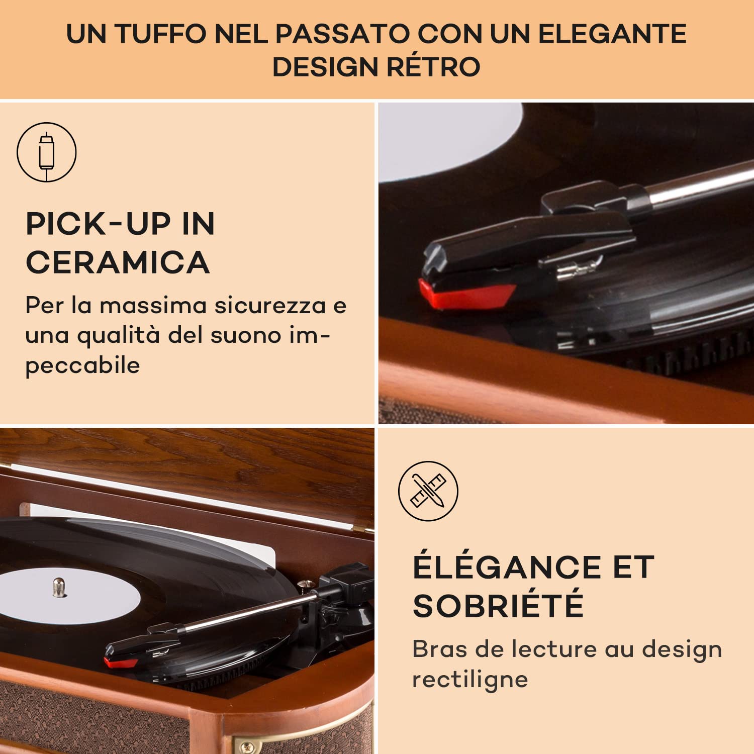 AUNA Belle Epoque 1908 Giradischi Vintage Radio Digitale DAB+ FM Bluetooth Lettore CD MP3 USB Marrone