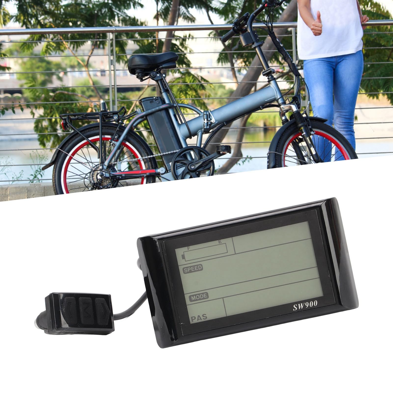 SW900 LCD Meter Panel for Electric Bikes and Scooters, and Sturdy ABS Material, Displays Useful Data, Battery Tier Indicator, Long Lasting Wires and Interfaces,