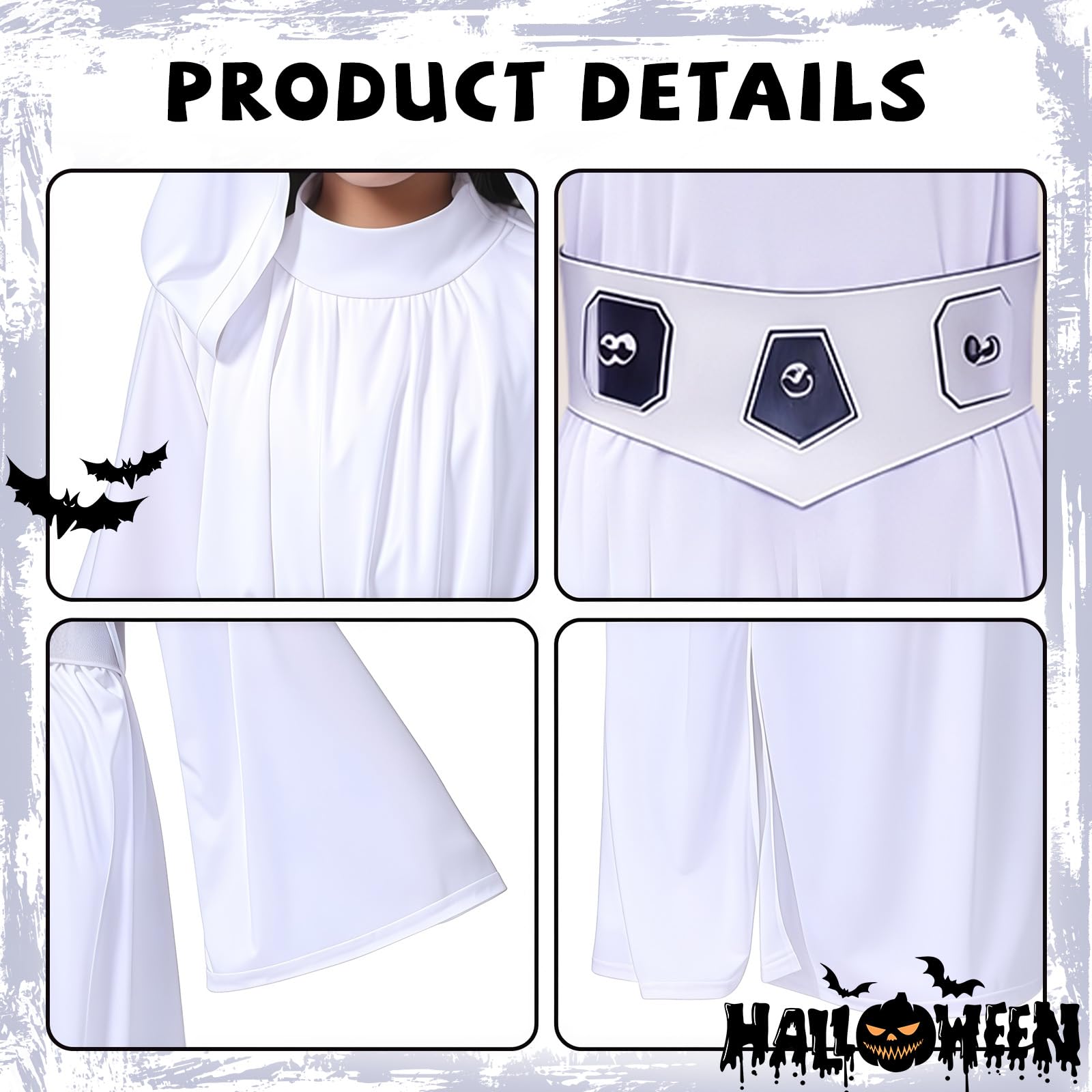 nezafly Princess Costume Women White Dress Hooded Robe with Belt Halloween Carnival Outfits Set for Adults - Image 2