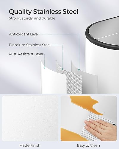 Miniatura 6 de SONGMICS Basurero doble de cocina de 13 galones, compartimentos de 5.3 y 8 galones, bote de basura con tapas de ala, acero inoxidable, cierre suave,