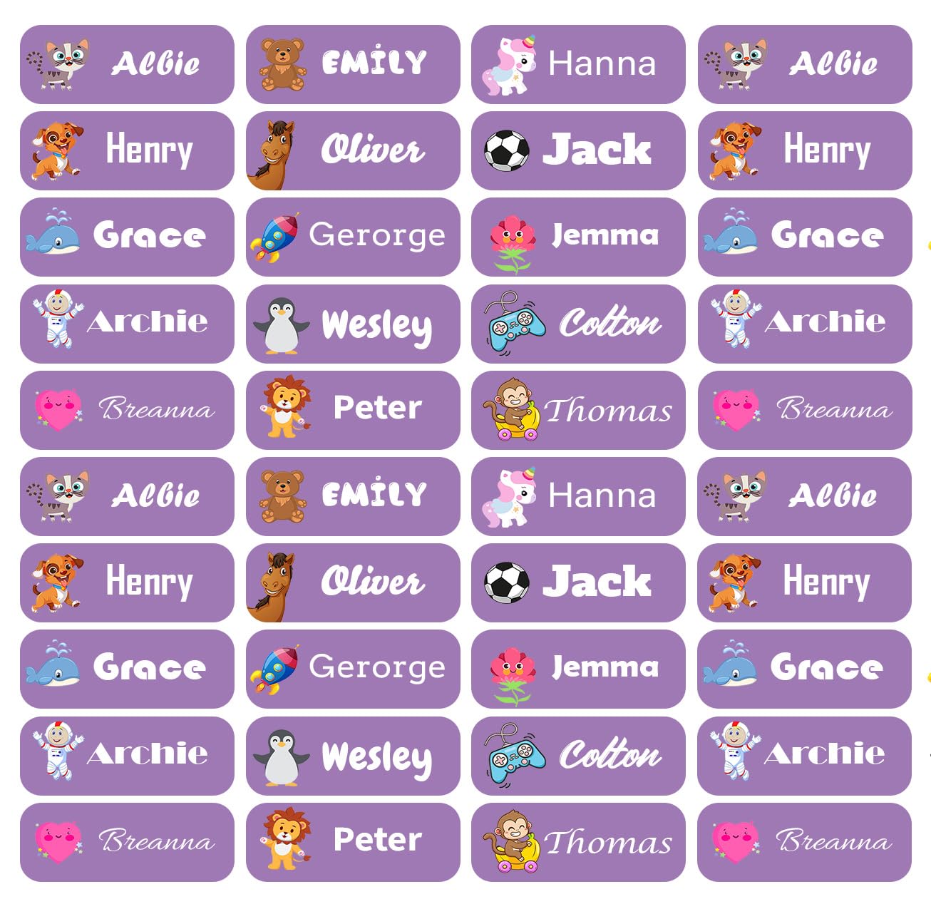 60 Personalised Stick on Name Labels Tags for School Books Bottle Boxes Bags Name Tags Washable Waterproof No Iron Sticker (Lavender)
