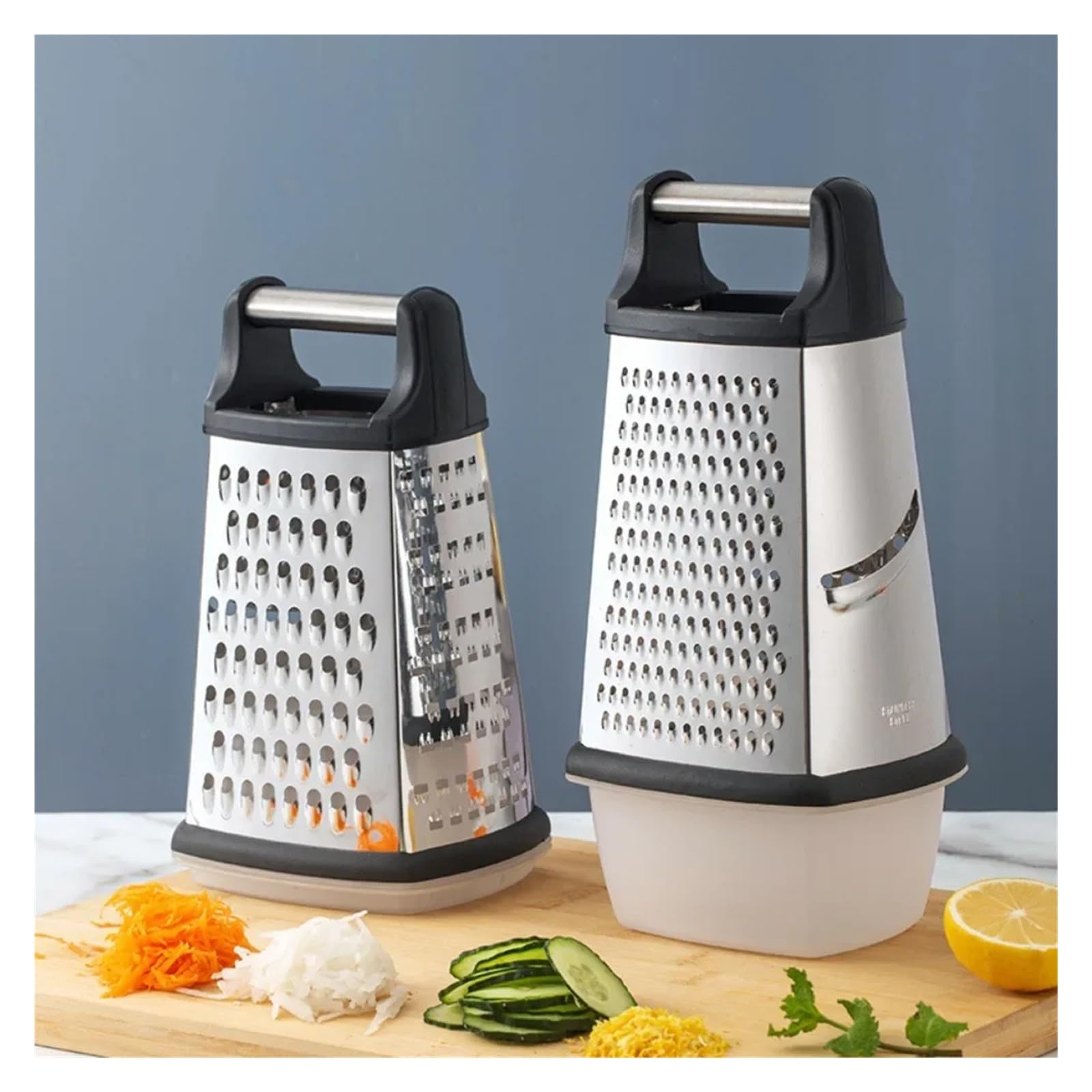 Affettatrice per Verdure, Grattugia for Formaggio a Quattro Lati con Contenitore, affettatrice Multiuso in Acciaio Inox(Large)