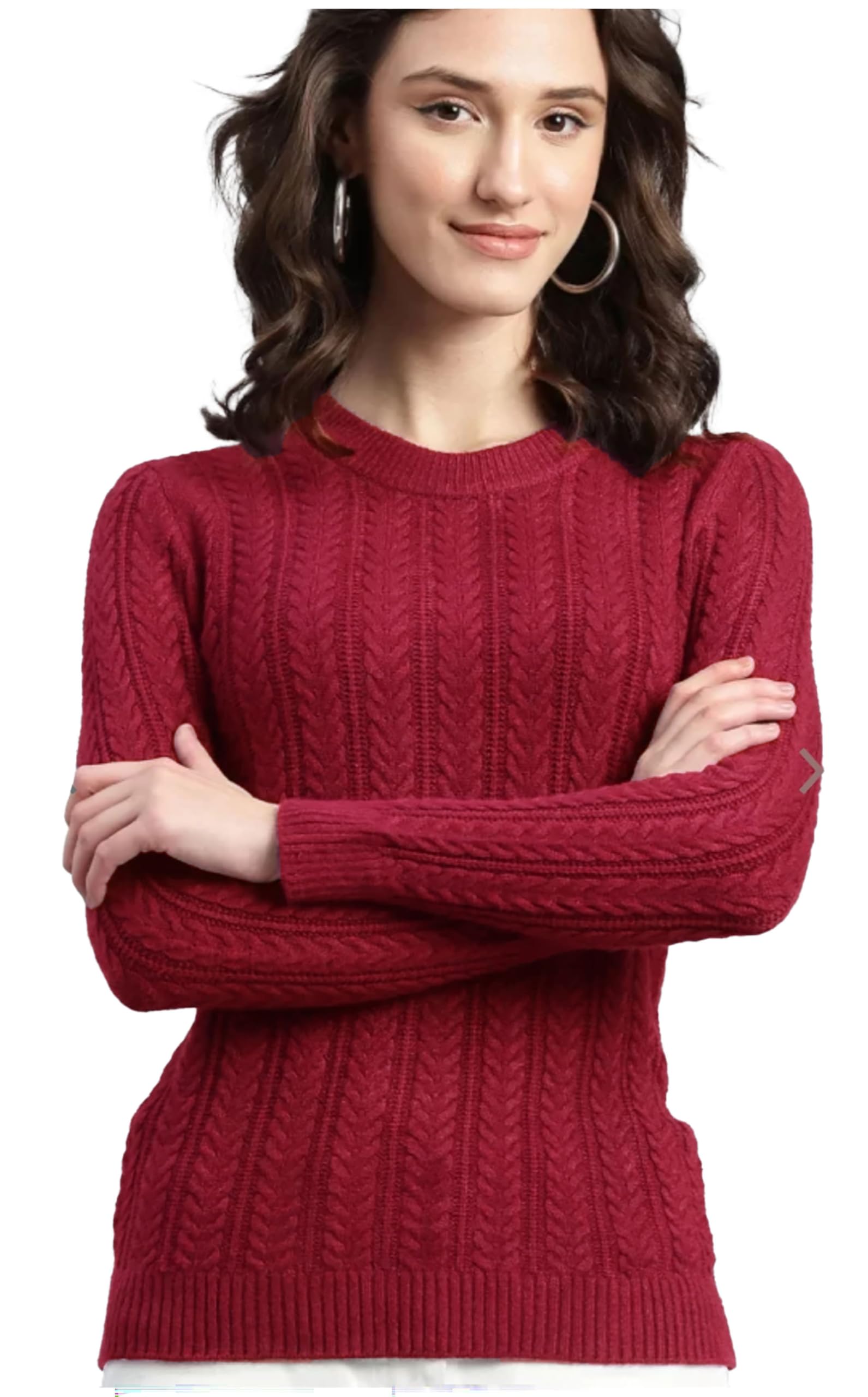 icw Women's Ribbed Cable-Knit Self Design Long-Sleeve Round Neck Woolen Pullover T-Shirts Top Sweater DN85-picture-15