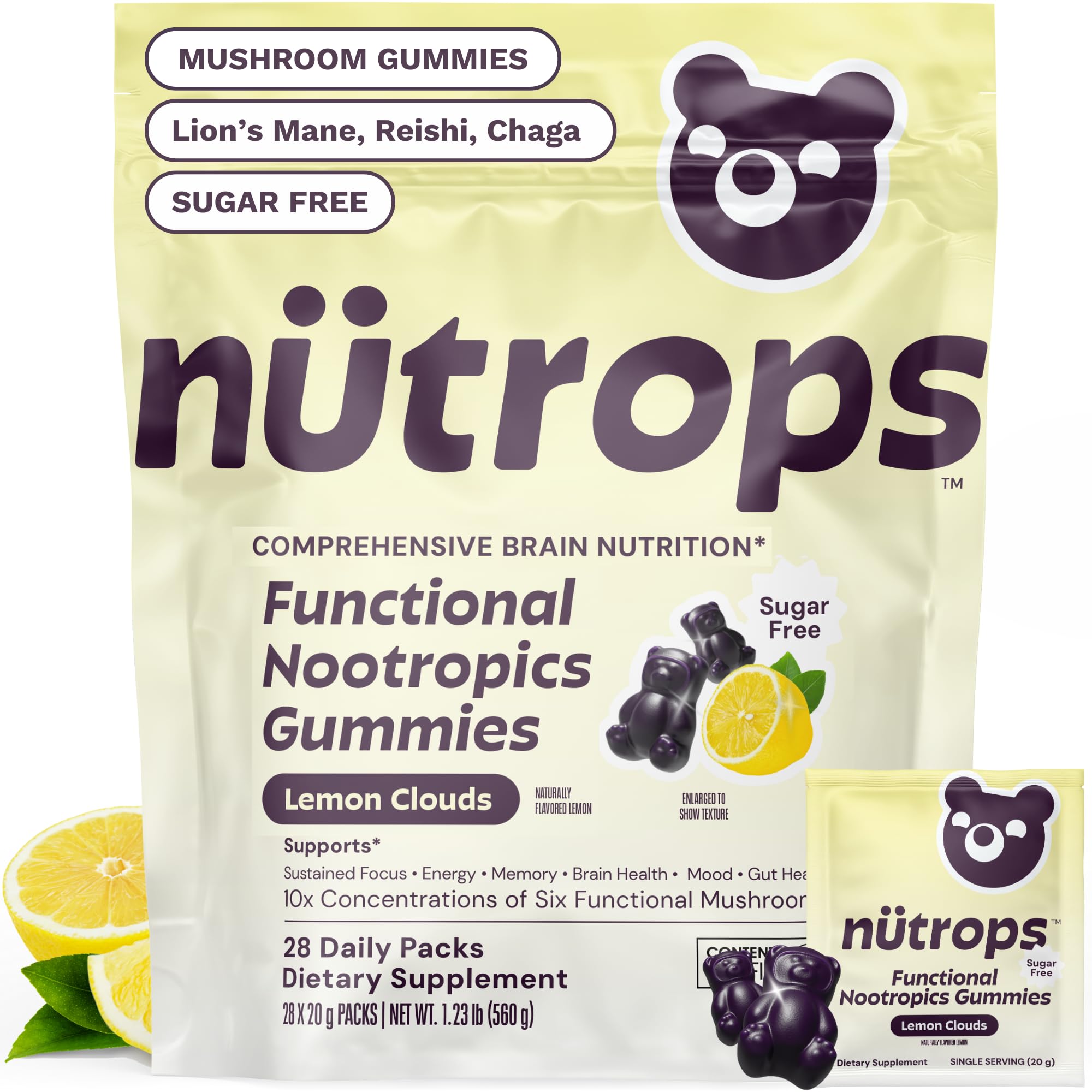 Nutrops Sugar-Free Lions Mane Mushroom Gummies