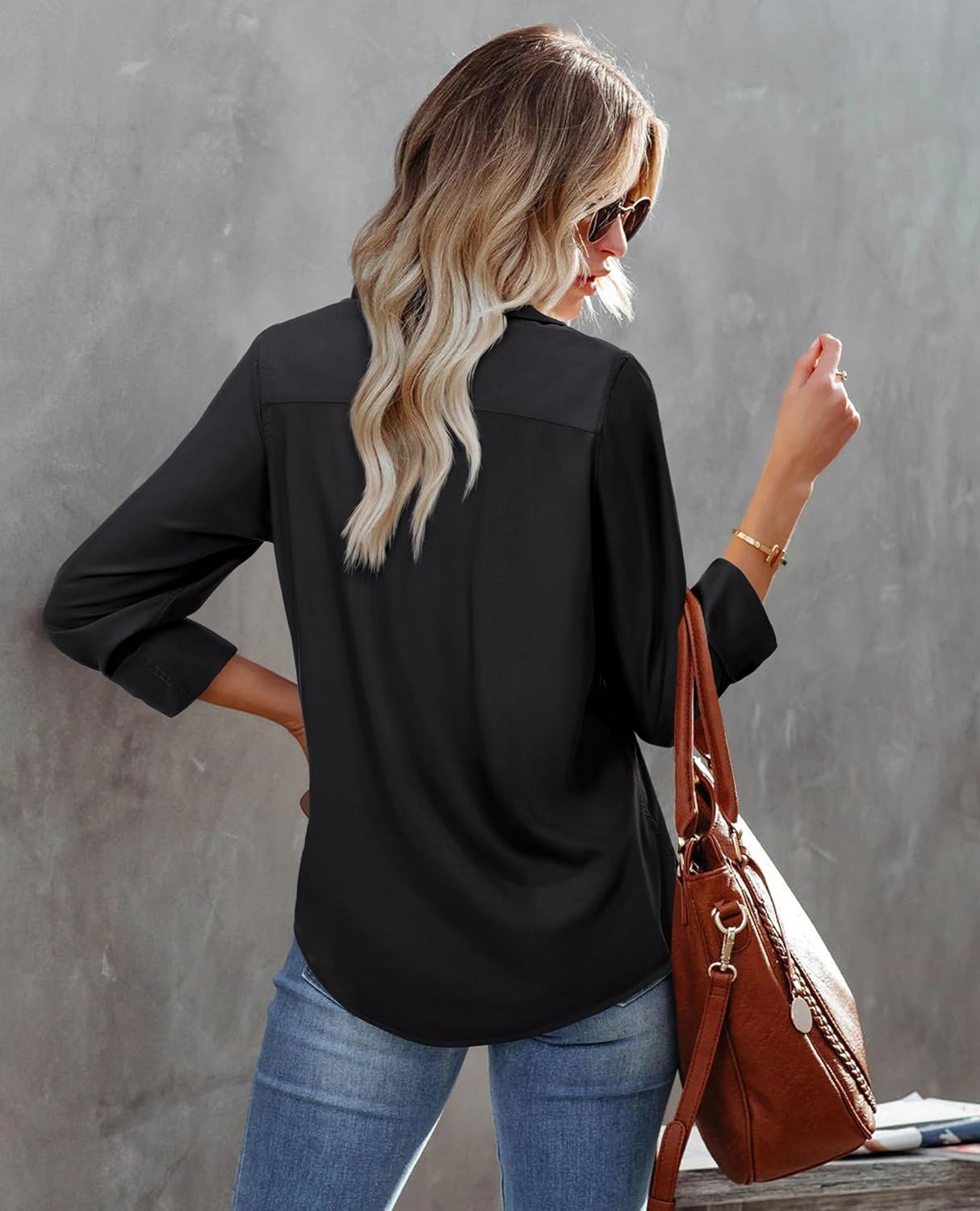 siliteelon Button Down Shirts for Women Wrinkle Resistance Dress Shirts for Women Long Sleeve Work Formal Office Blouses Tops - Image 3