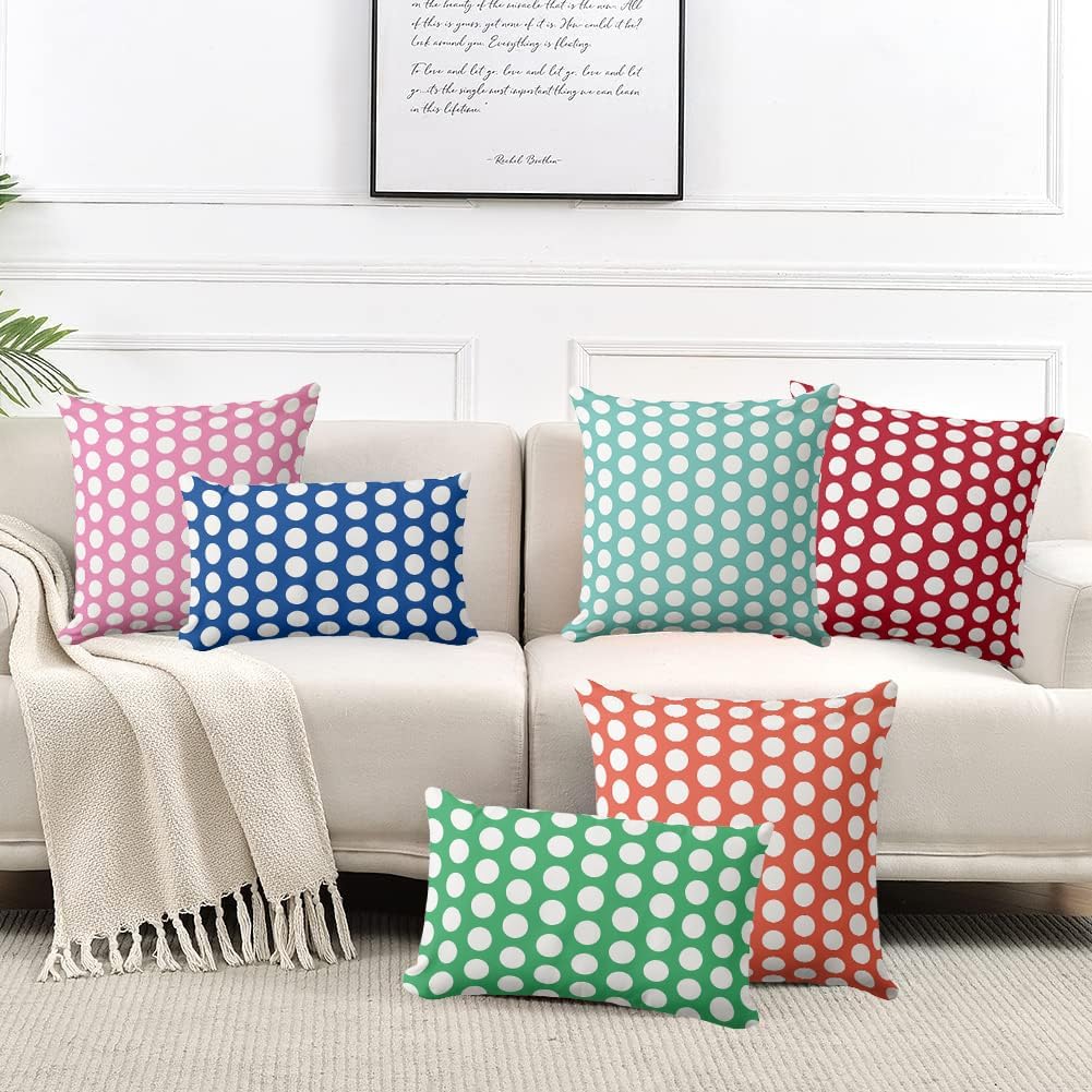 Coral Red White Polka Dot Pillow Covers 20x20 inch Soft Square Decorative Throw Pillow Covers for Sofa Couch Farmhouse Home Decorations
