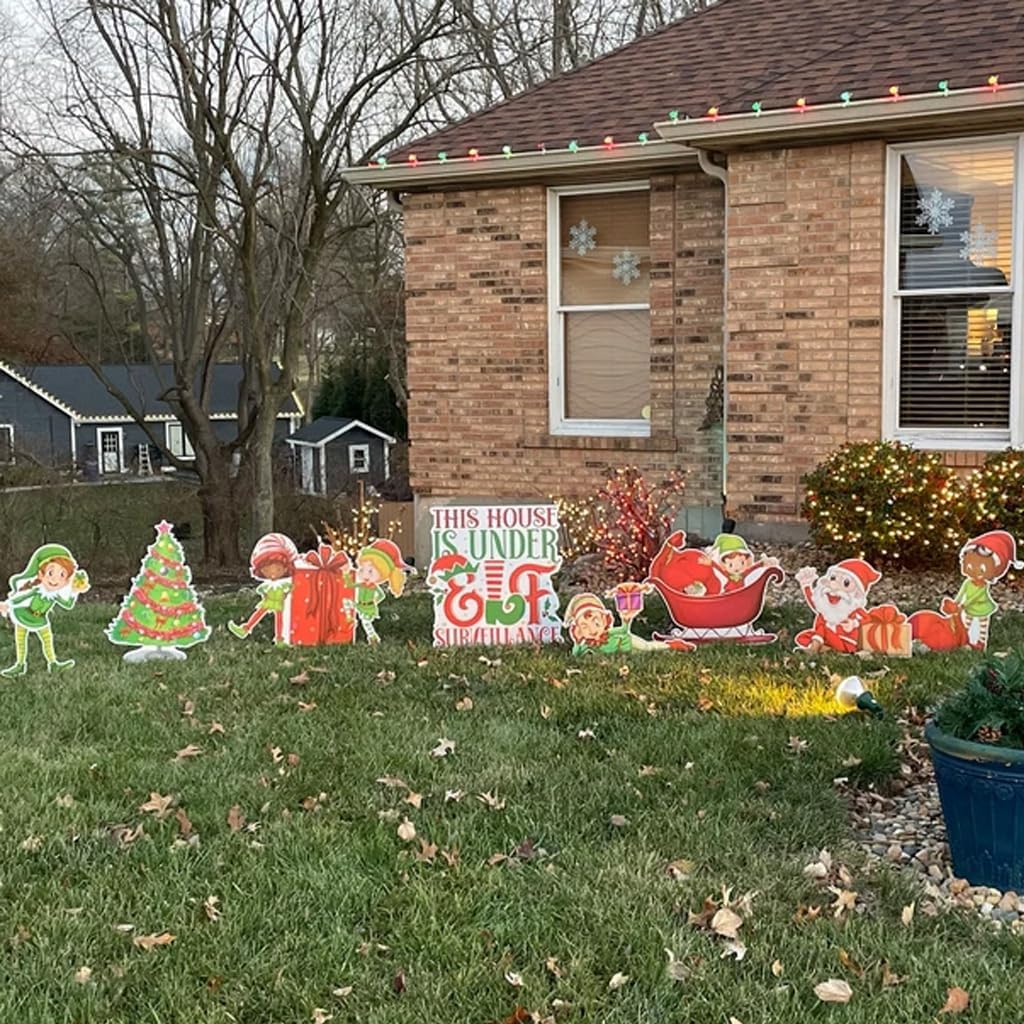 VictoryStore Christmas Elf Yard Signs, Under Elf Surveillance Decorations Made in USA, Incldues Stakes, 19678