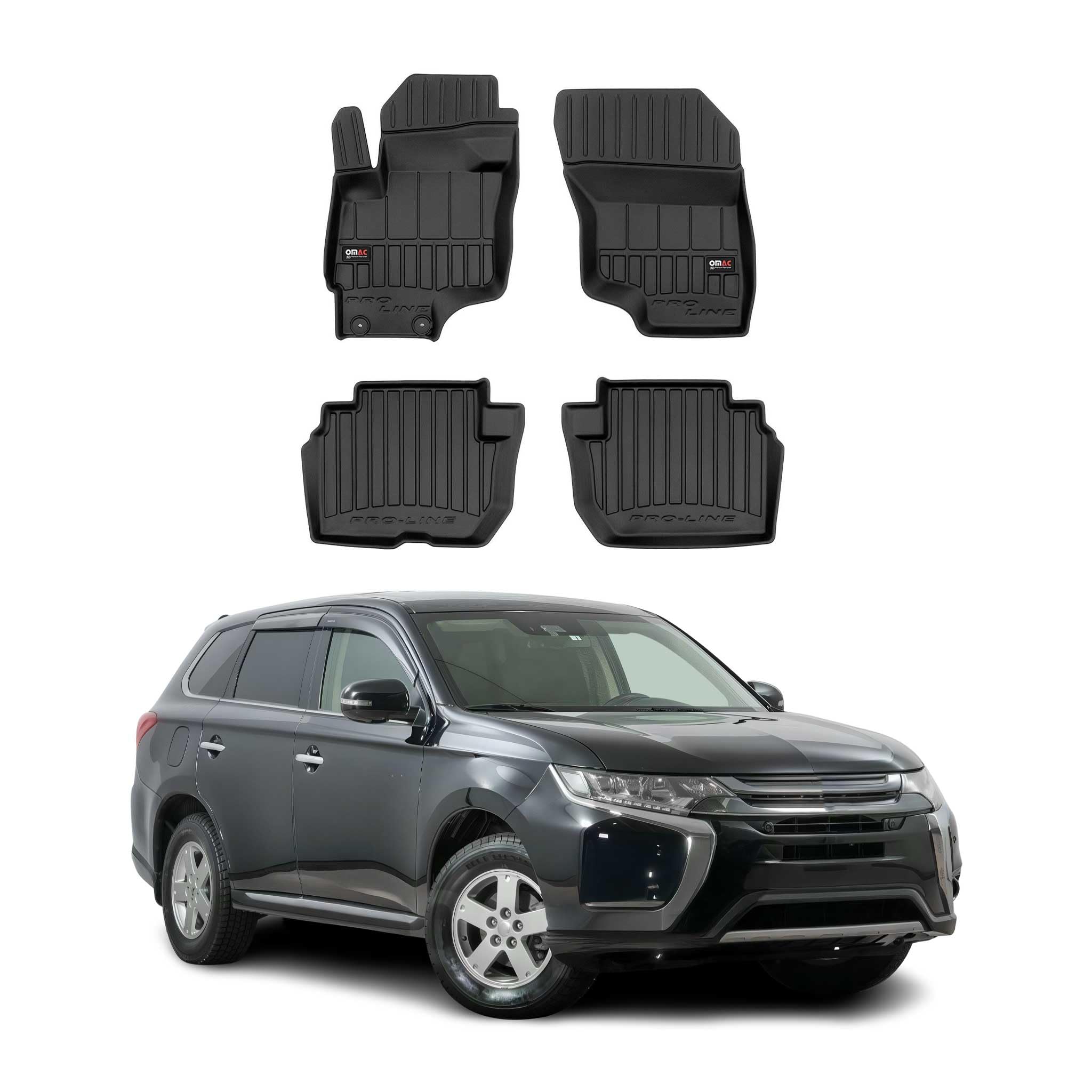 Tapis de Sol 3D TPE Premium Compatible avec Mitsubishi Outlander III PHEV 2014-2022 | Revêtement de Sol pour Voiture - Intérieur antidérapant - Bords Hauts - Noir