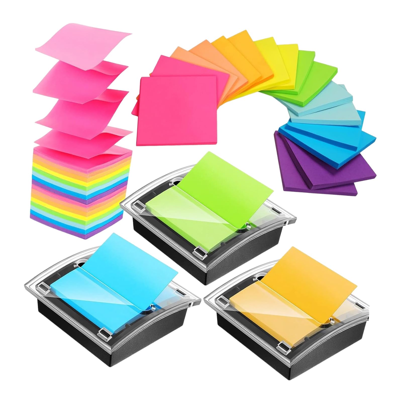 3-teiliger Acryl-Haftnotizspender mit 24 Notizblöcken für Schreibtisch-Organisation, Zuhause, Schule, Desktop-Notizspender, tragbarer Kleberaufzeichnungsbehälter, transparent