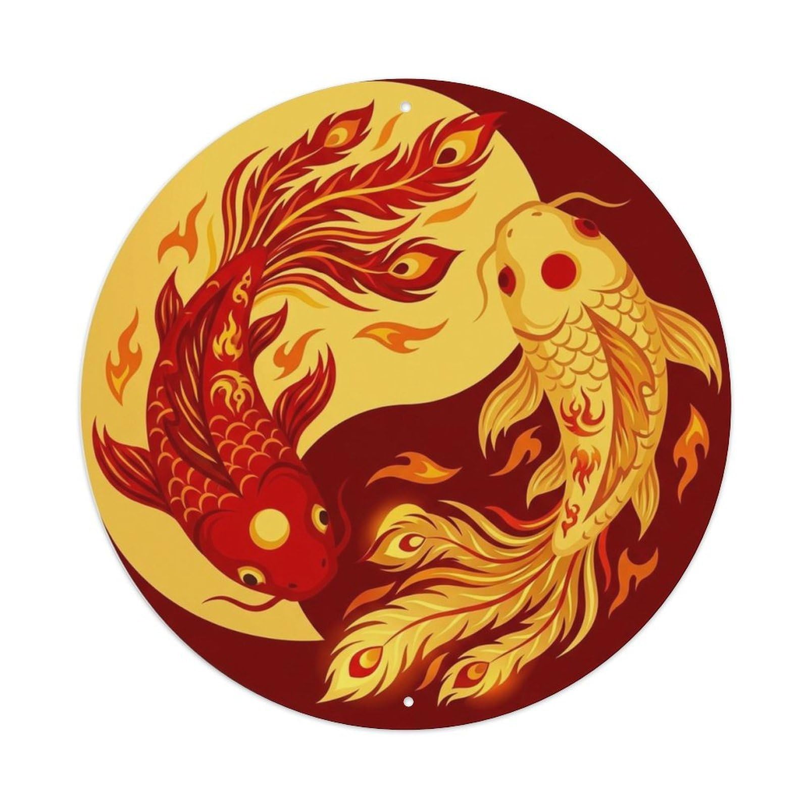 Olyhtr 8X8inch Classic Style Tai Chi Koi Nature Phoenix Celestial Balance Metal Tin Sign