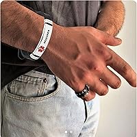 Vista 8 de TGLS Pulsera de identificación de alerta médica roja para mujeres y hombres de emergencia de primeros auxilios de alerta sanitaria grabada con láser