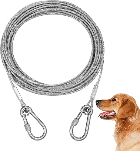 Cable de amarre para perros, 102050100150 pies, camino de perro para patio, cable de alambre de acero para perros con clips superiores duraderos,