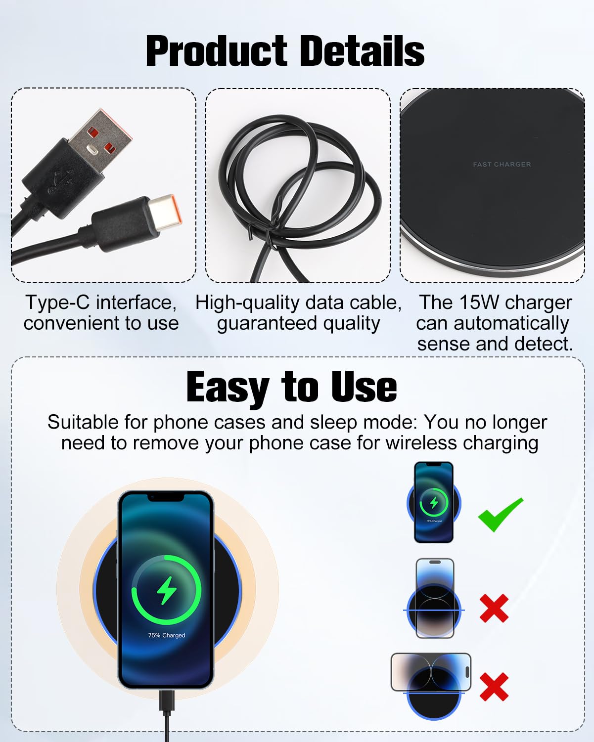 2 Pz Caricabatterie Wireless 35W Qi Con Cavo USB-C – Ricarica Rapida Per IPhone, Samsung, Pixel, Xiaomi E AirPods