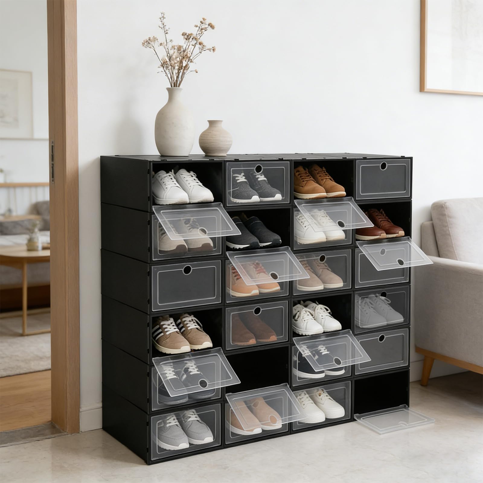 Scatola portaoggetti per scarpe impilabile 24 pezzi in plastica PP