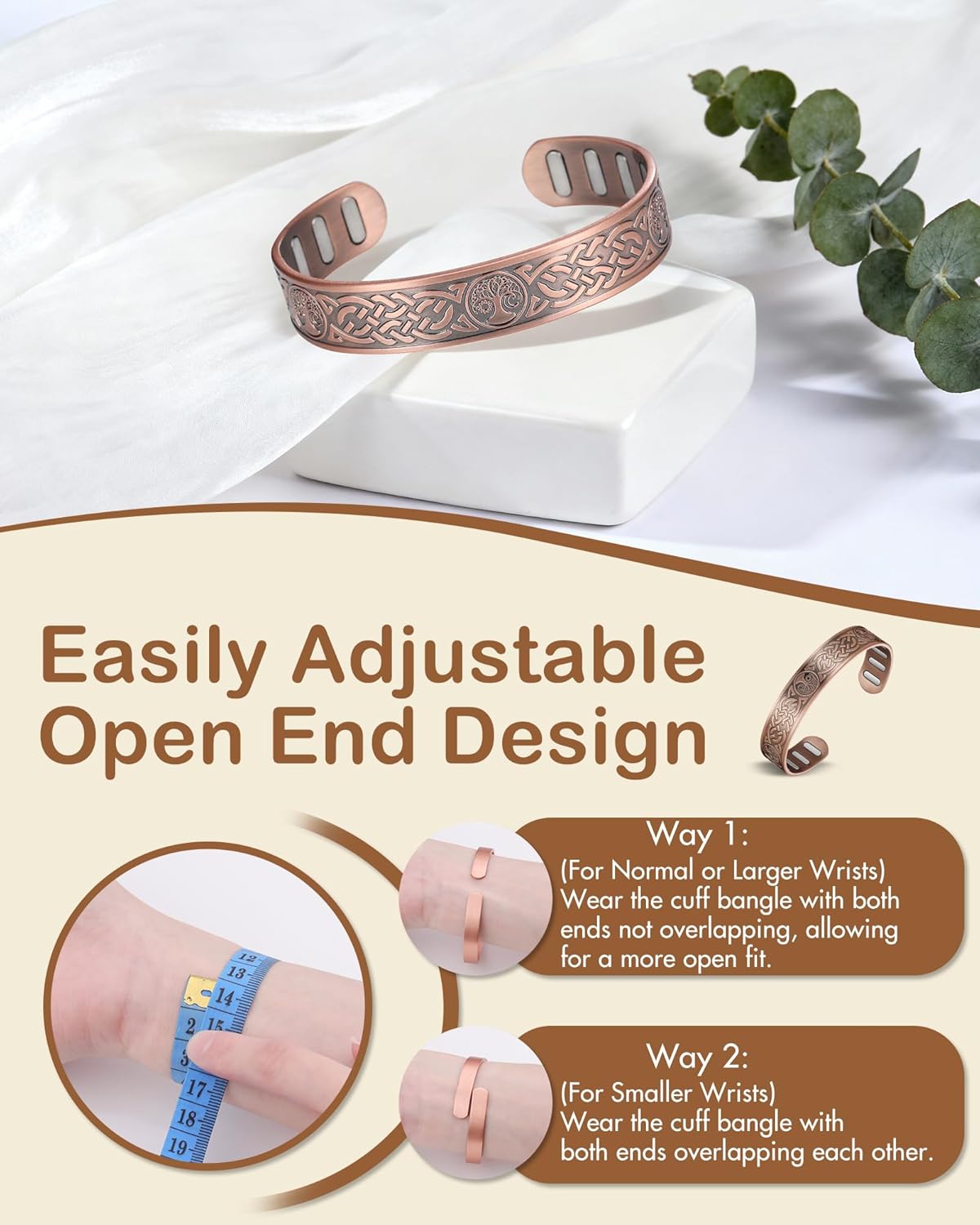 Feraco Copper Bracelet for Men, 5X Ultra Strength Magnetic Cuff Bangle with 5000 Gauss Neodymium Magnets, 99.99% Pure Copper Jewelry Gift, Adjustable - Image 9