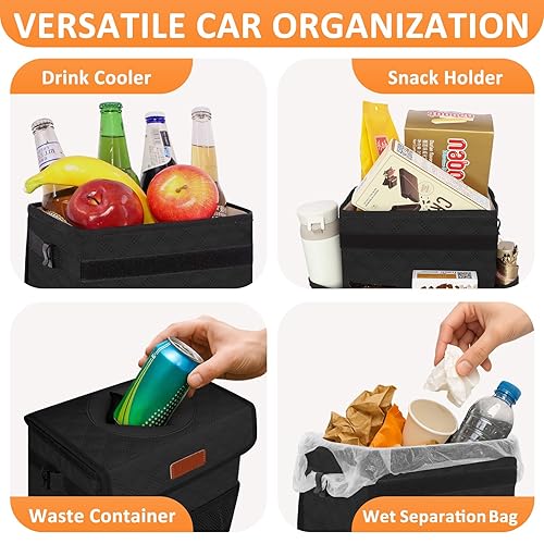 Vista 103 de Bote de basura para automóvil de 3 galones con tapa, bolsa de basura para automóvil, impermeable, a prueba de fugas, color negro floral