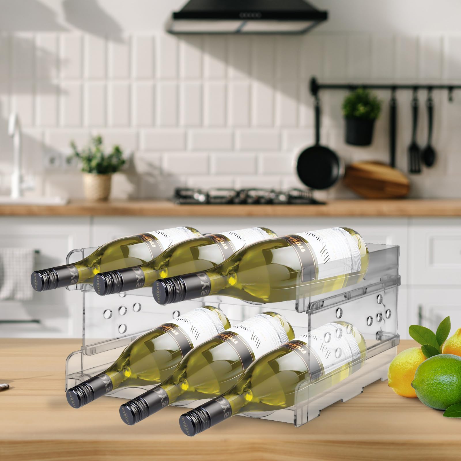 MXTIMWAN Portabottiglie Vino e Acqua Impilabile, Bottigliera e scaffale per 6 bottiglie, Organizar per Bottiglie d'Acqua in Plastica per Piano di Lavoro della Cucina, Armadio