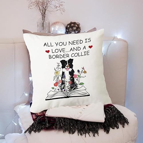 Miniatura 4 de NATSUNO Fundas de almohada Border Collie de 18 x 18 pulgadas, funda de almohada All You Need is Love - Regalos para mamá y mujeres Border Collie