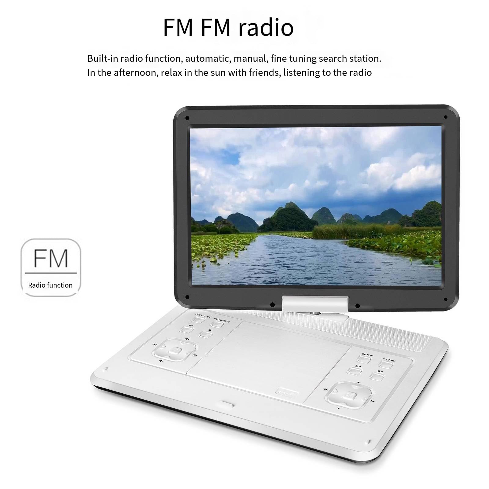 FAXIOAWA Mobile Dvd HD Supporta La Riproduzione di più Formati Lettore CD Portatile Lettore Video Lo Schermo di Grandi Dimensioni può Essere Ruotato di 14,1 Pollici,A