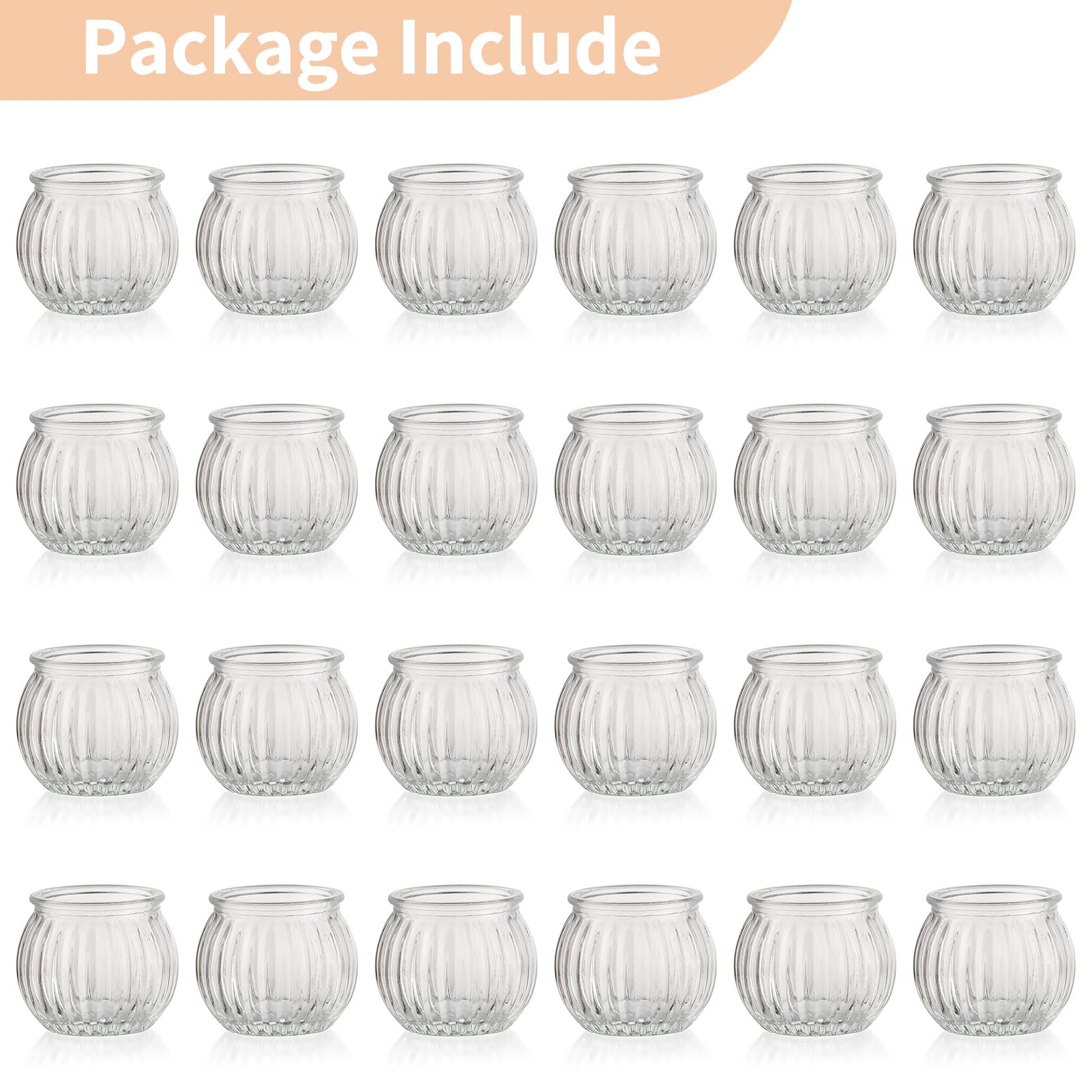 NUPTIO Portacandelitas de Vidrio: 24 Piezas Calabaza Claro Navidad Tea Light Titulares Pequeño Cristal Acanalado Vela de Té Boda Centro de Mesa Adornos de Navidad