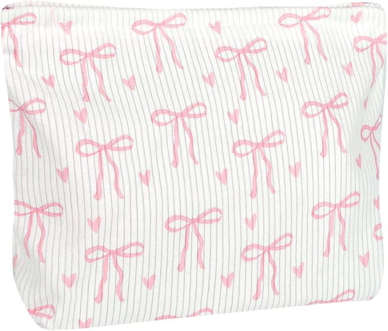 Necessaire de maquiagem Ksriylm com zíper, Nylon, Pink Bow Heart, 1 unidade