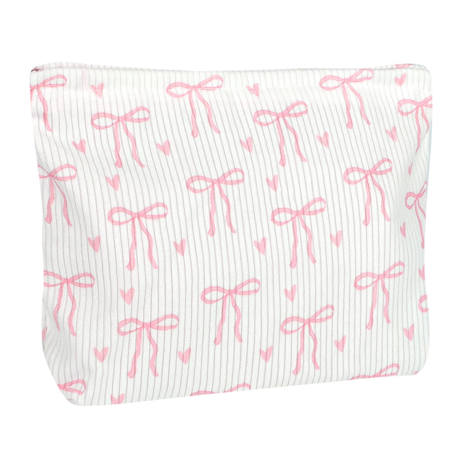 Ksriylm Pink Bow Cosmetic Bag for Women,Cute Canvas Toiletry Organizer Storage with Purse Zipper,Small Multifunctional Travel Makeup Bag,Aesthetic Travel Toiletry Bags