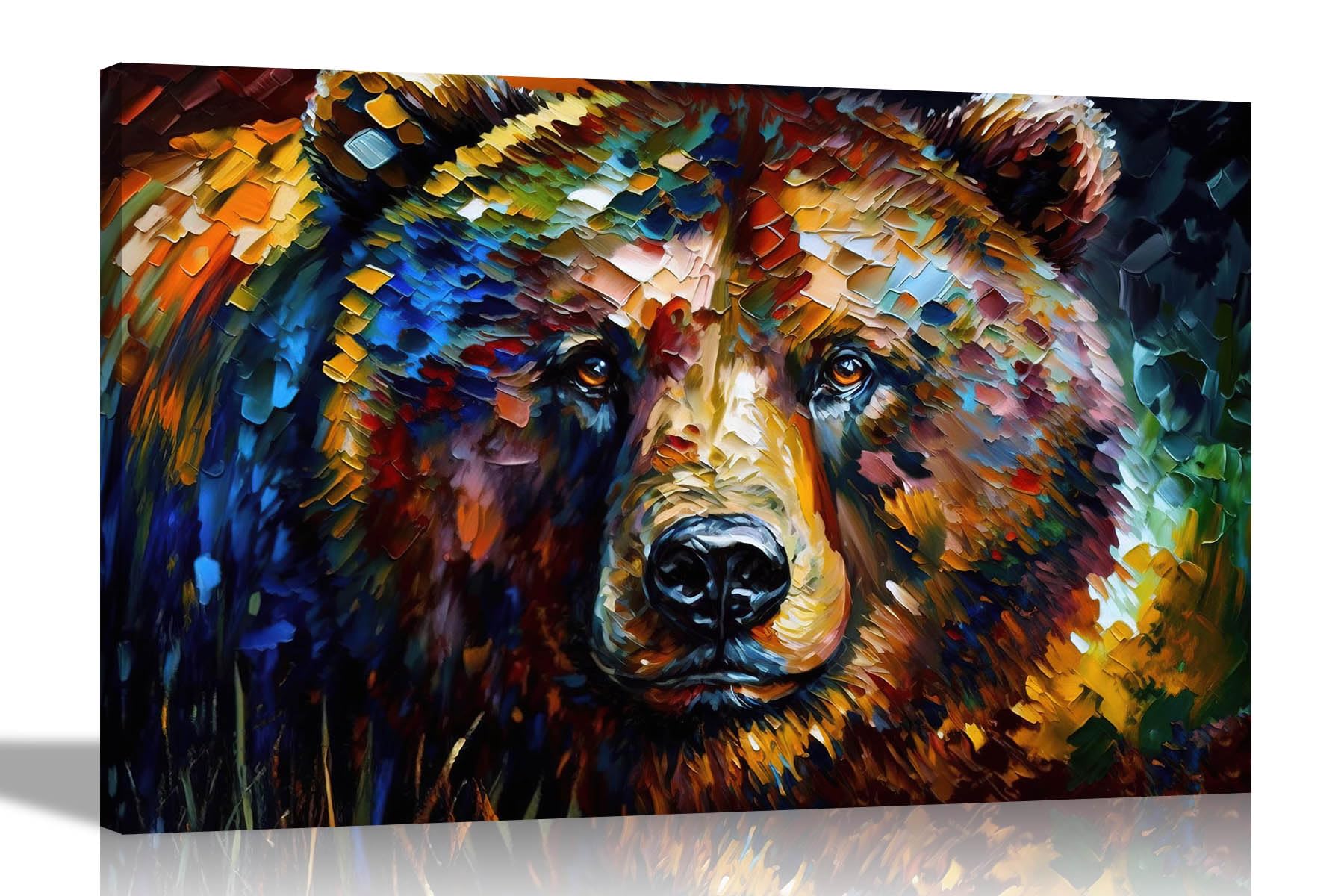 Artley Prints Grizzly Bear Portrait - Colourful Wall Canvas For Living Room - Abstract Abstract Prints Framed Artwork Large 86 X 61Cm (34 X 24 Inches) A1